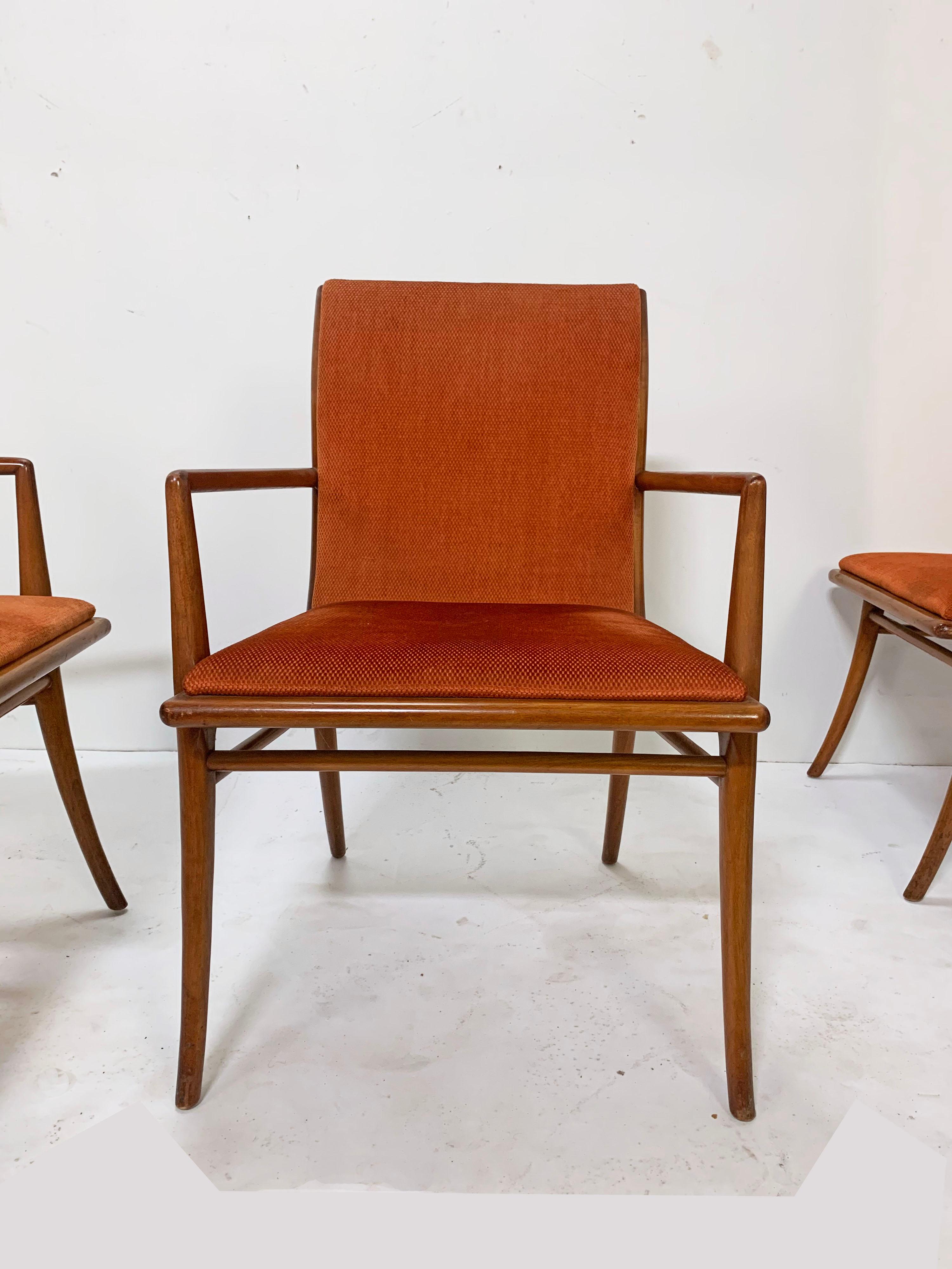 Set of Six T.H. Robsjohn-Gibbings Saber Leg Dining Chairs, circa 1940s In Good Condition In Peabody, MA