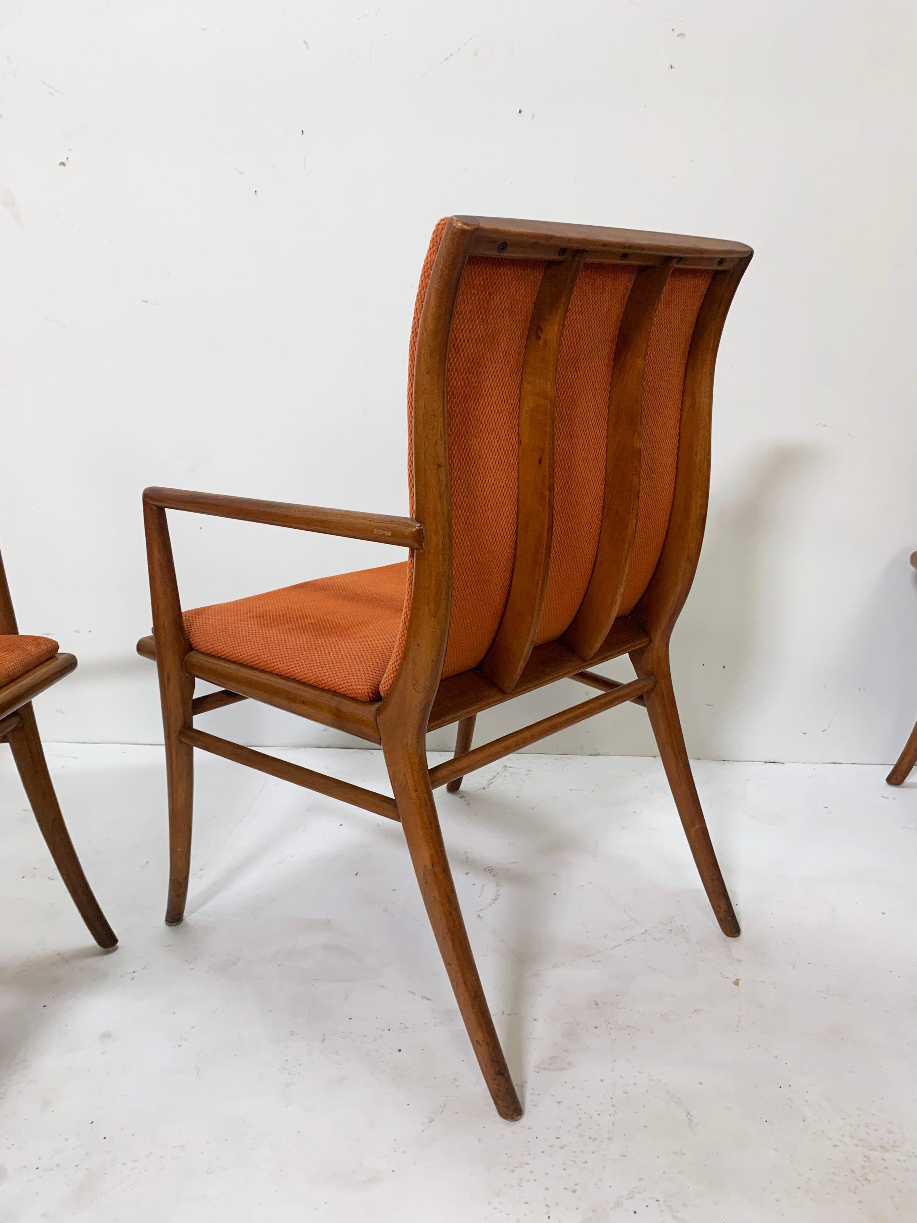 Mid-20th Century Set of Six T.H. Robsjohn-Gibbings Saber Leg Dining Chairs, circa 1940s