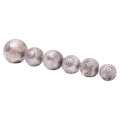 Antique Set of Six Thai Silver Photduang Bullet Coins