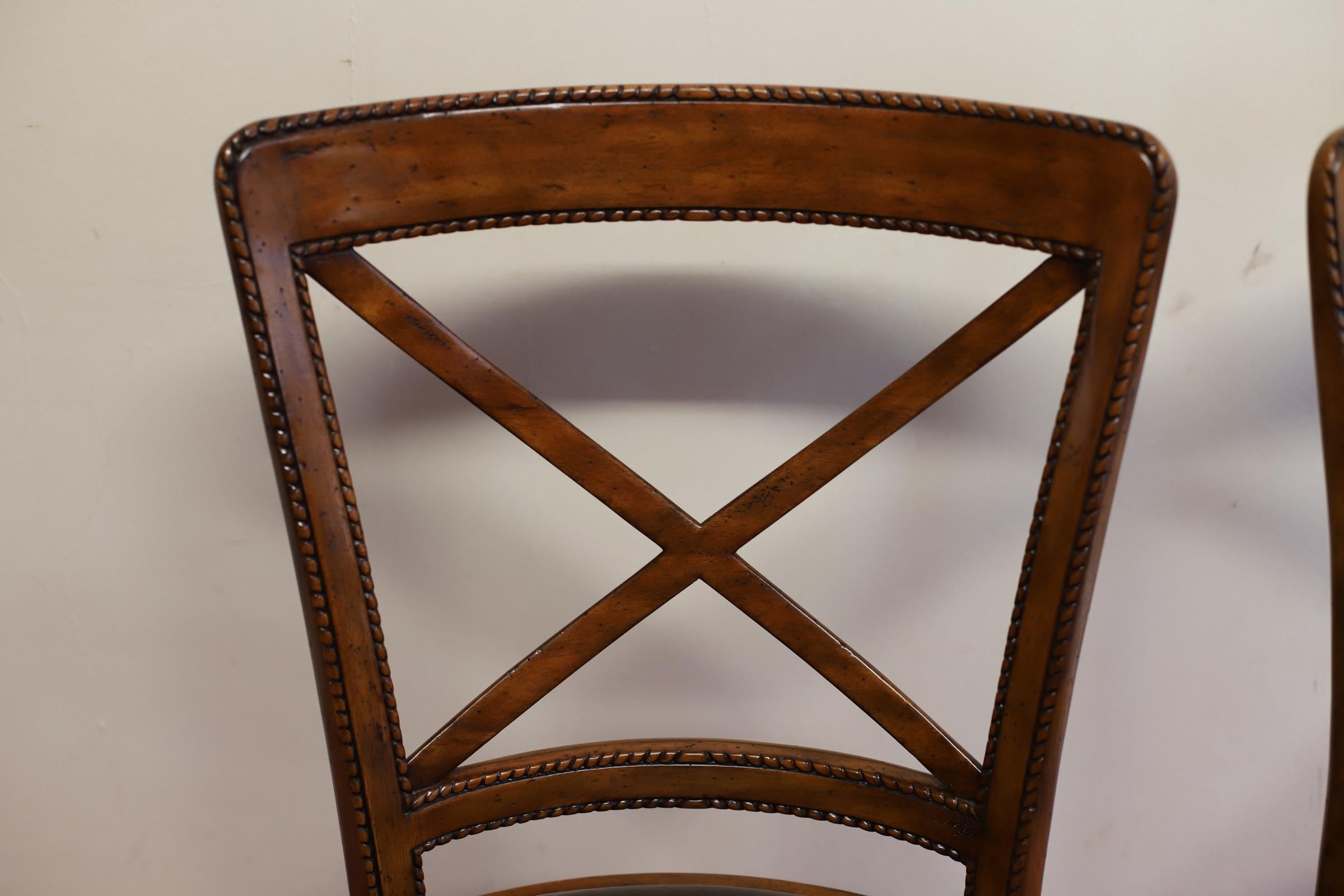 Set Of Six “Theodore Alexander” Leather Dining Chairs For Sale 3