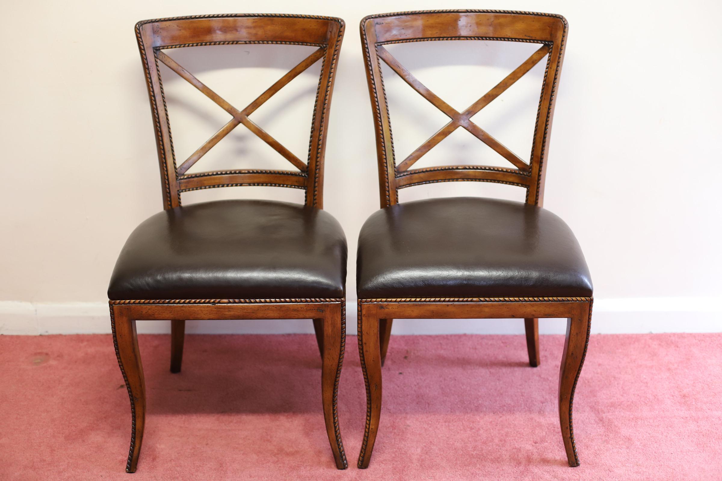 Set Of Six “Theodore Alexander” Leather Dining Chairs For Sale 8