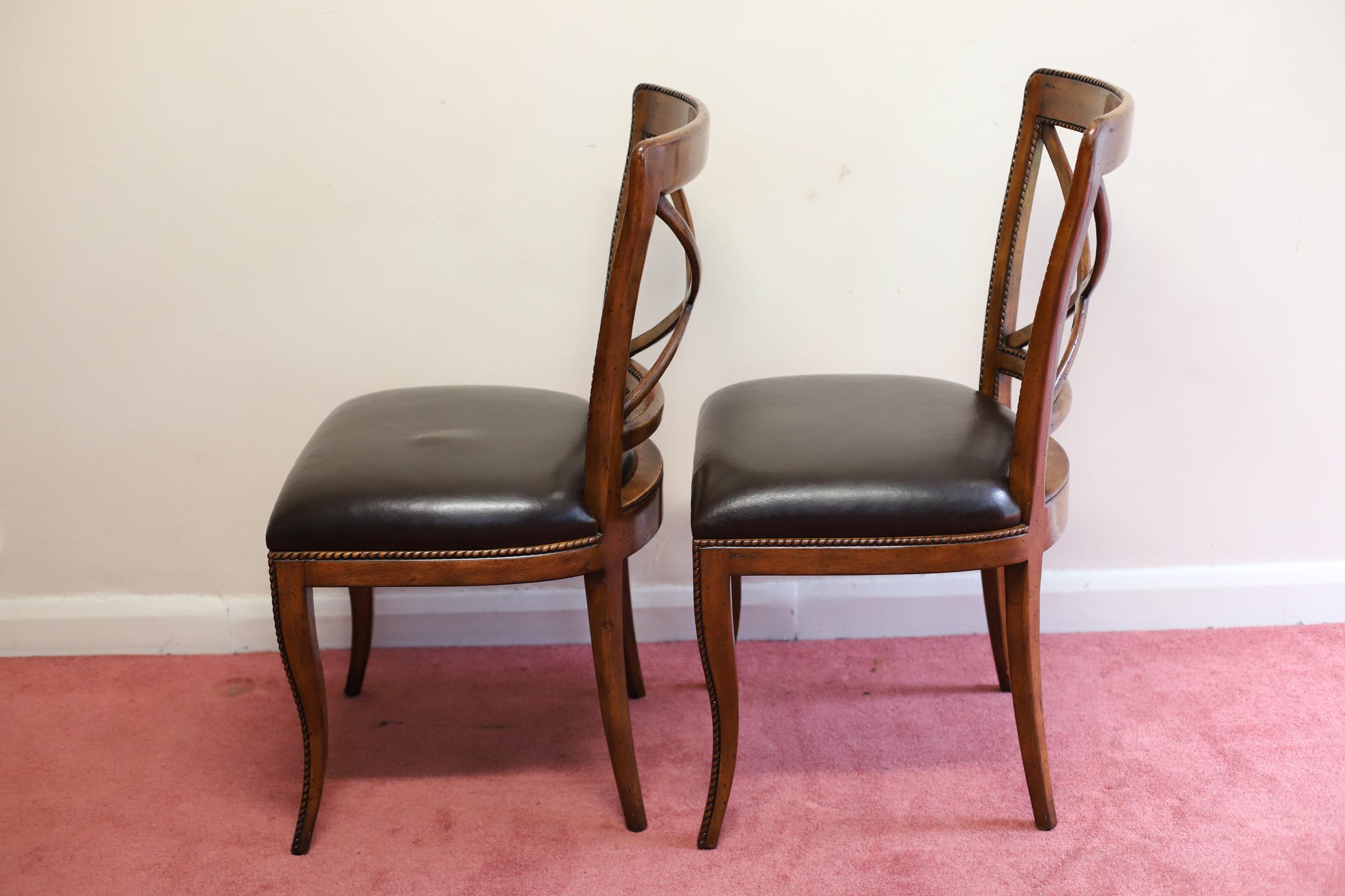 Set Of Six “Theodore Alexander” Leather Dining Chairs For Sale 9