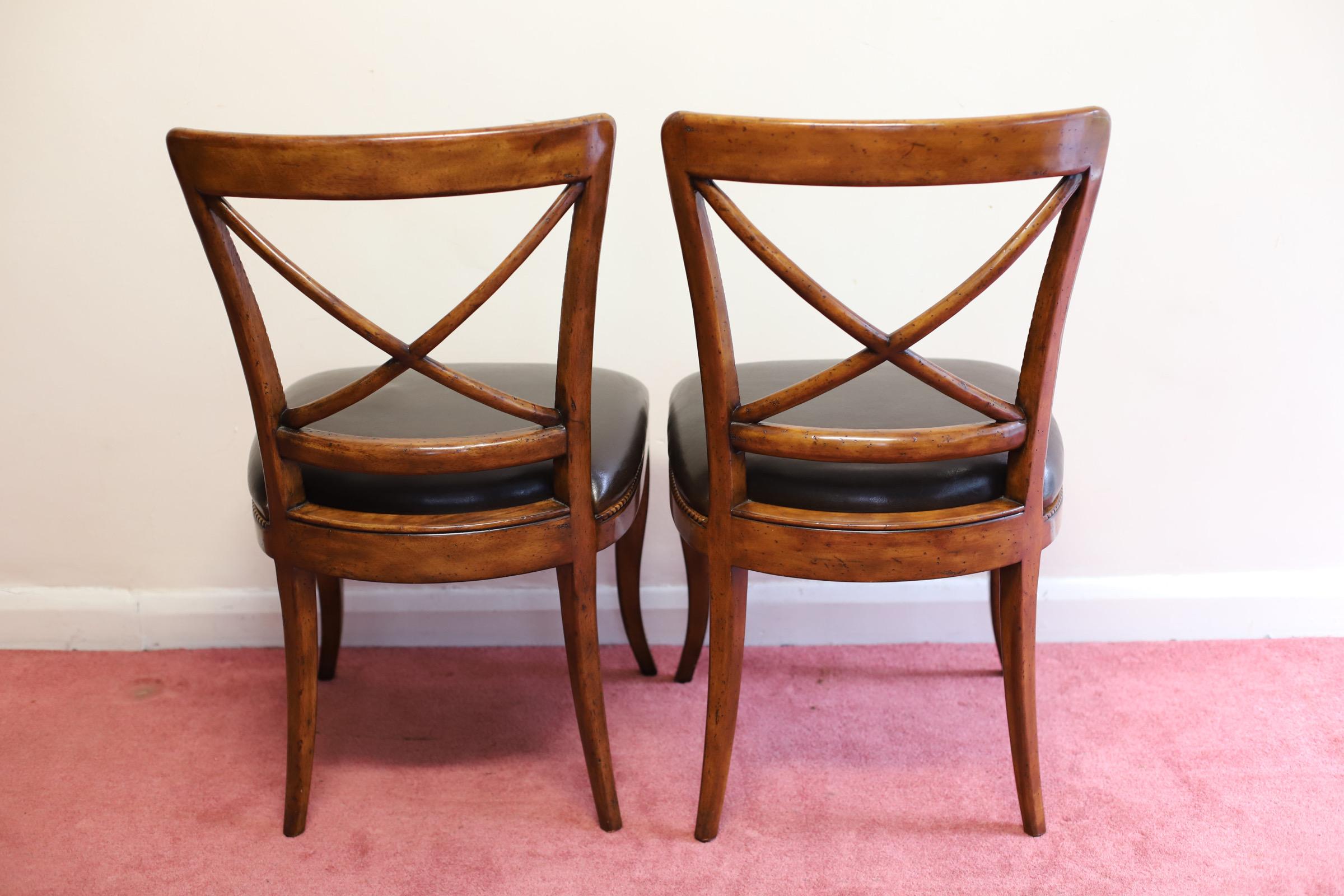 Set Of Six “Theodore Alexander” Leather Dining Chairs For Sale 10