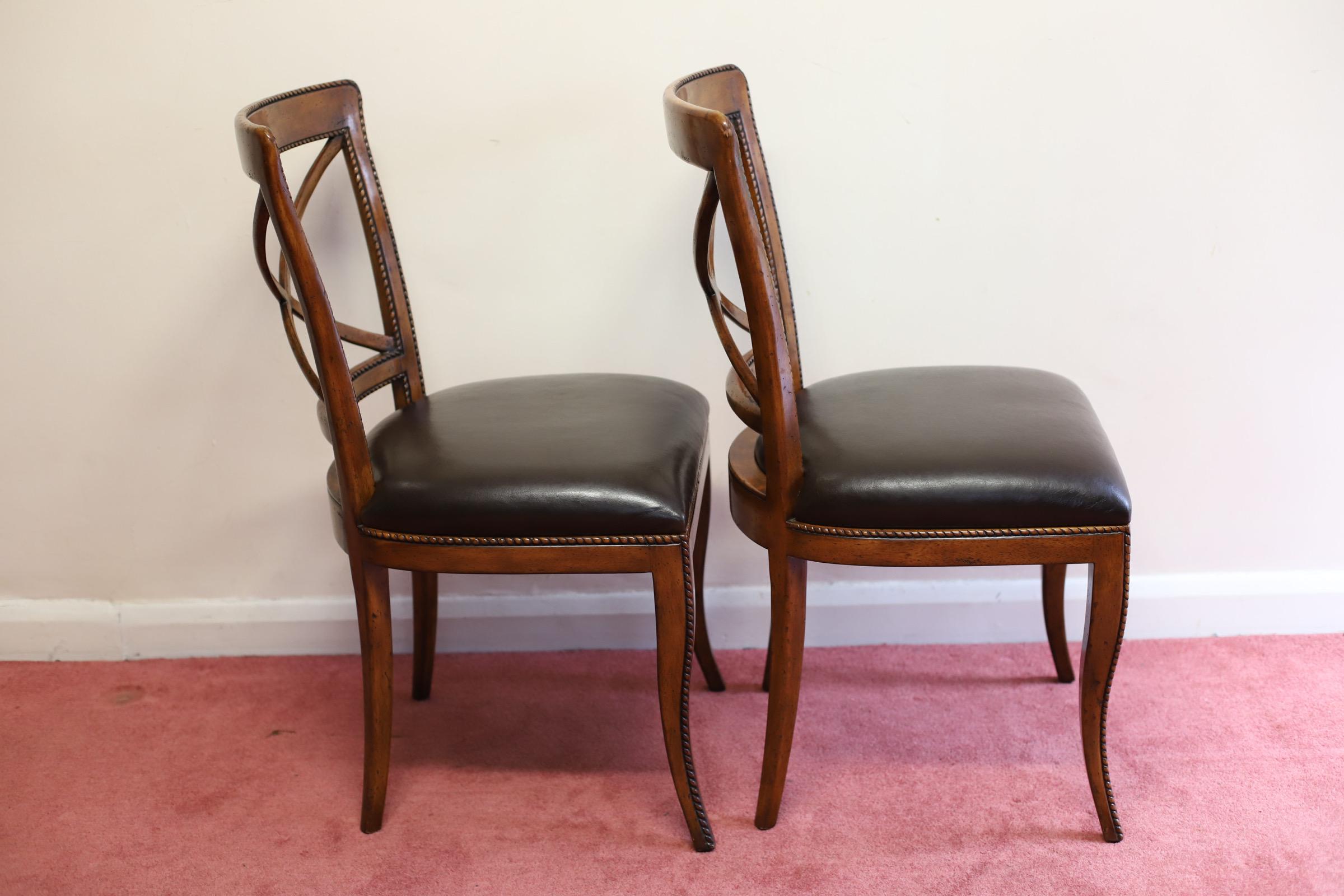 Set Of Six “Theodore Alexander” Leather Dining Chairs For Sale 11