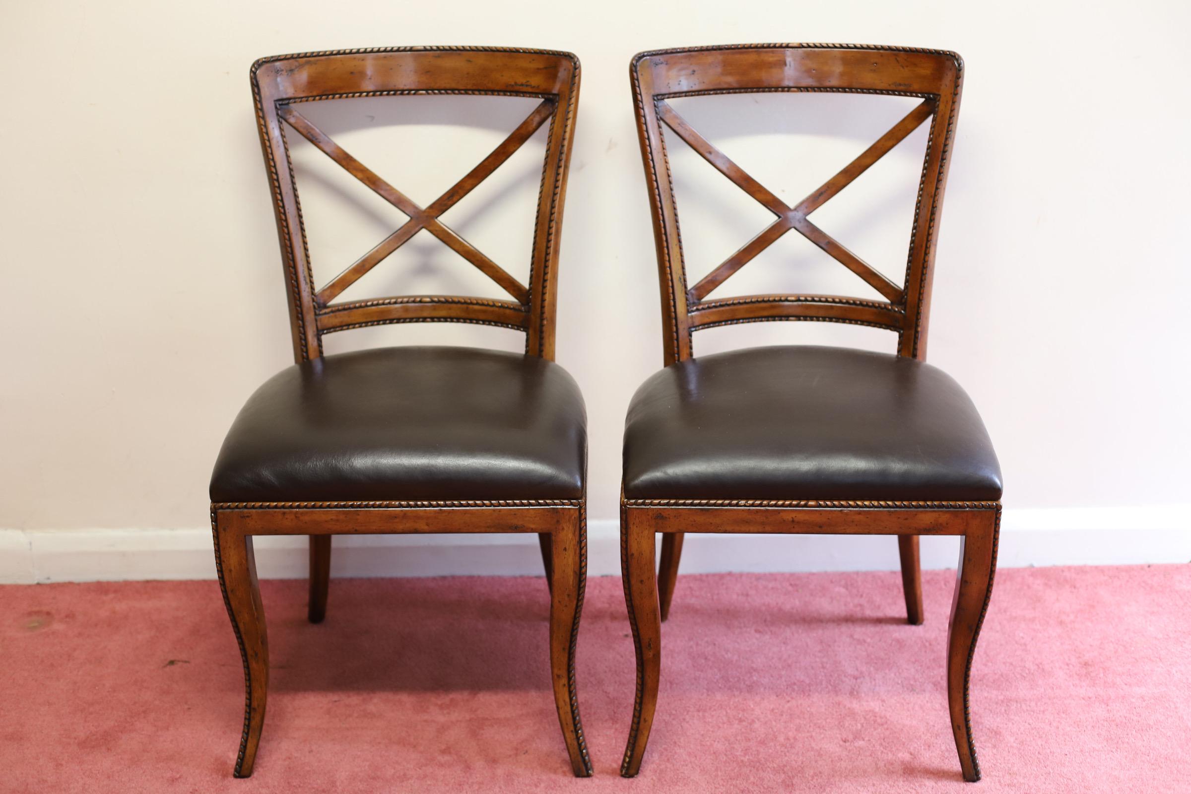 Set Of Six “Theodore Alexander” Leather Dining Chairs For Sale 12