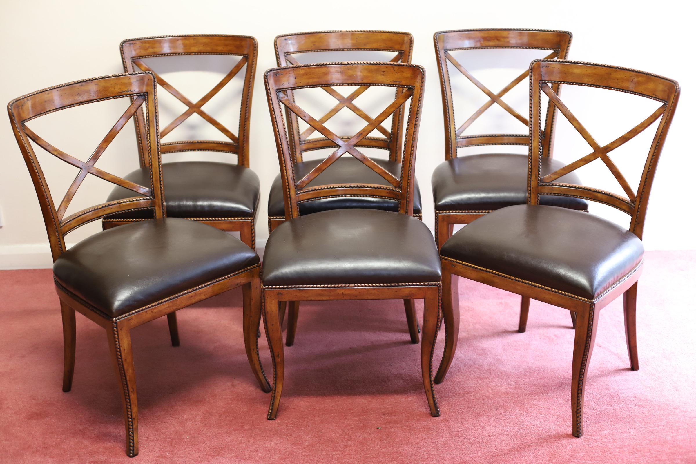 Regency Set Of Six “Theodore Alexander” Leather Dining Chairs For Sale