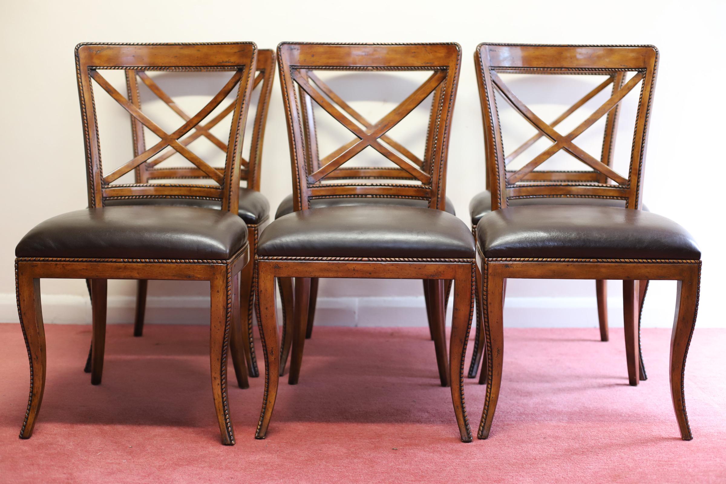 British Set Of Six “Theodore Alexander” Leather Dining Chairs For Sale