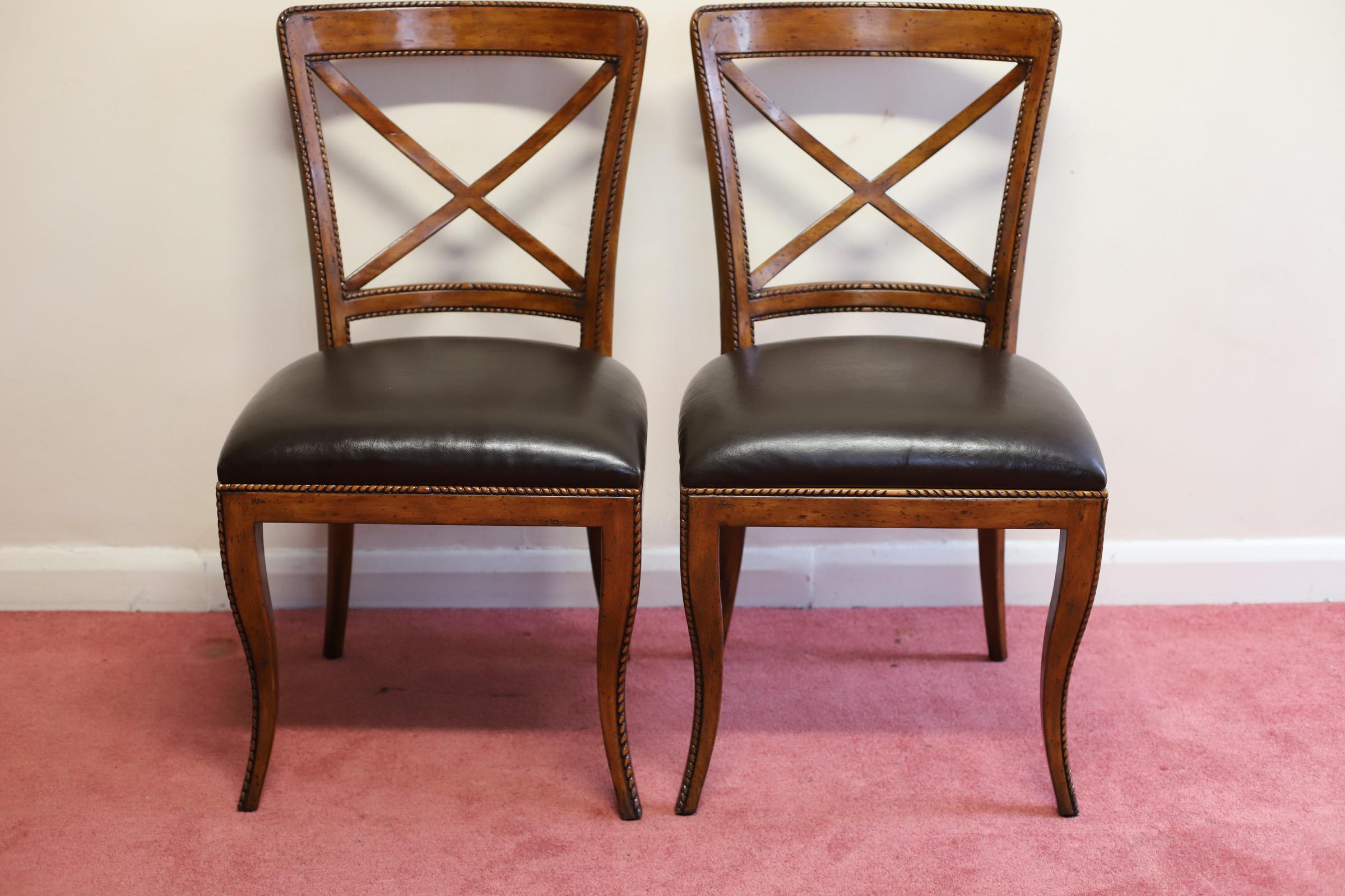 Set Of Six “Theodore Alexander” Leather Dining Chairs In Good Condition For Sale In Crawley, GB