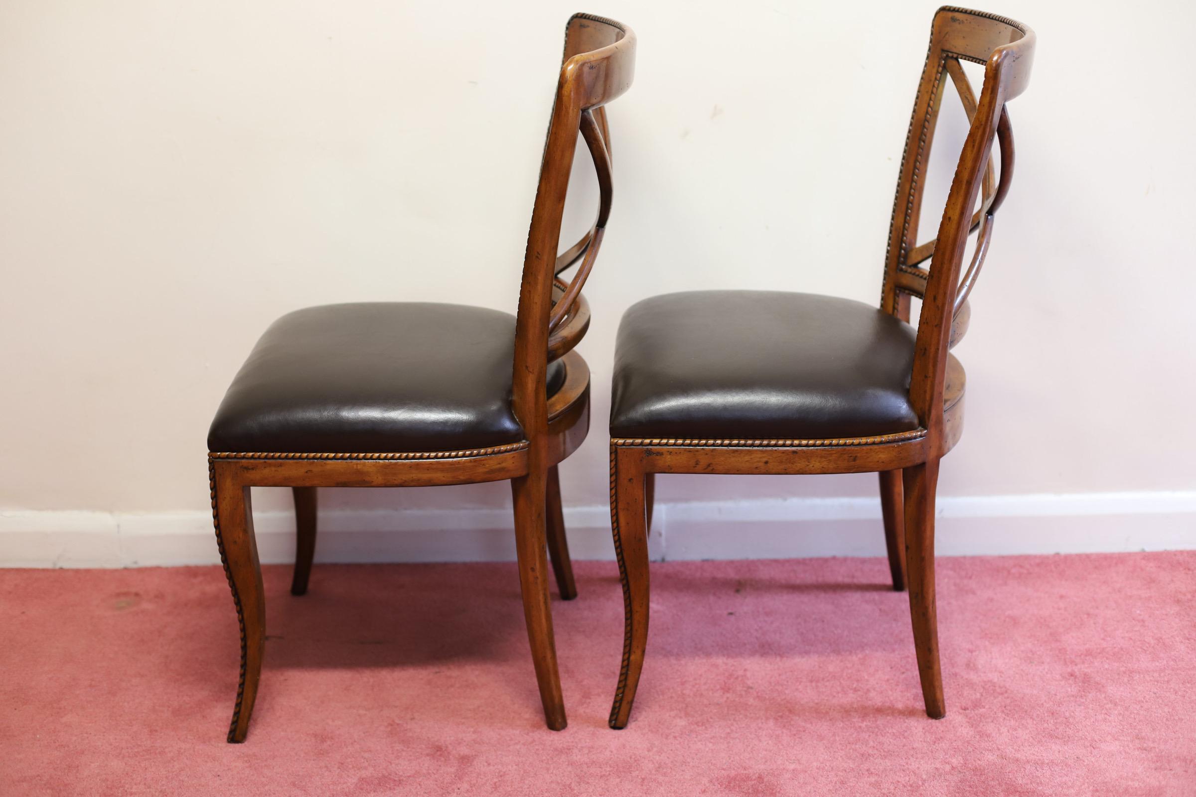 Contemporary Set Of Six “Theodore Alexander” Leather Dining Chairs For Sale