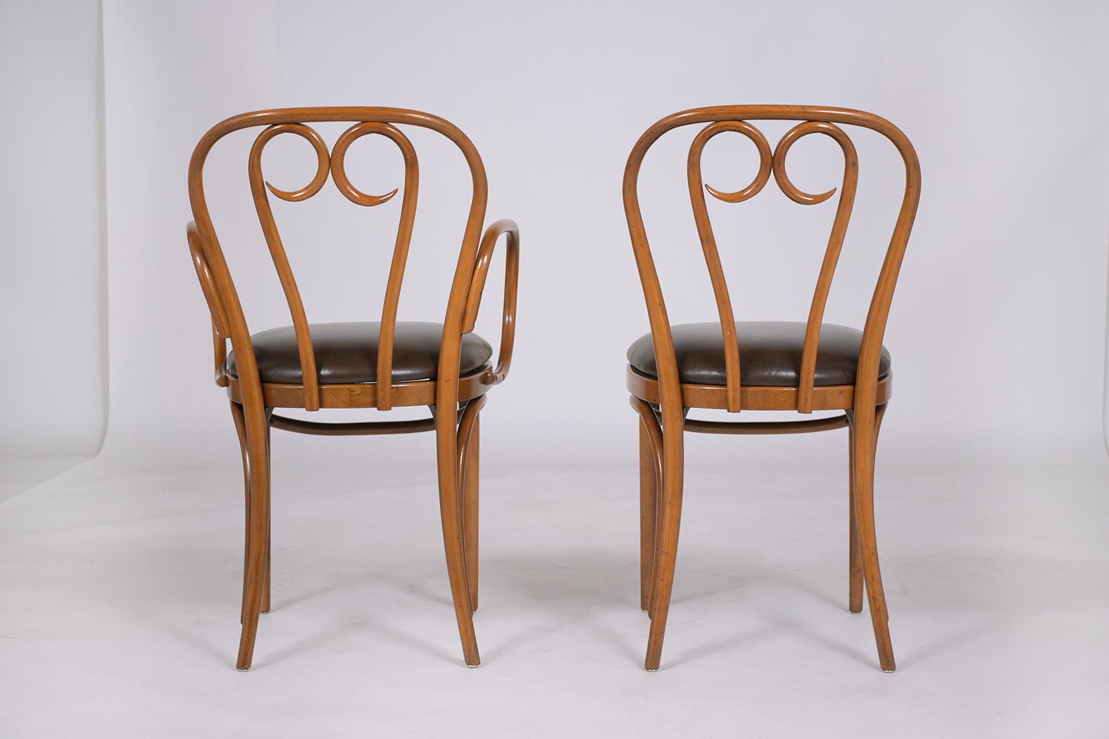 Art-Deco Thonet Bentwood Leather Dining Chairs with Walnut Finish - Set of Six For Sale 6
