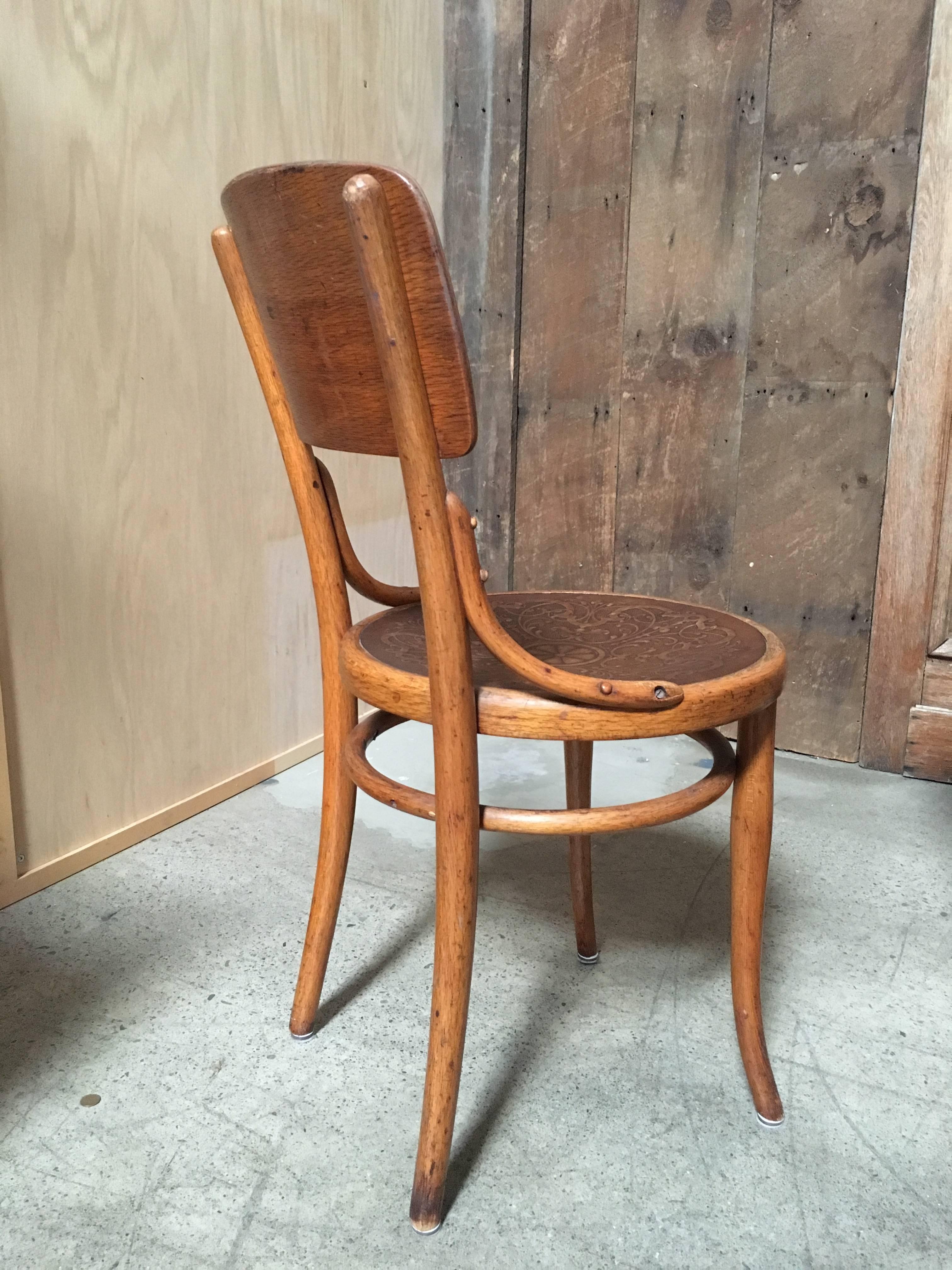 Embossed Set of Six Thonet Bentwood Dining Chairs