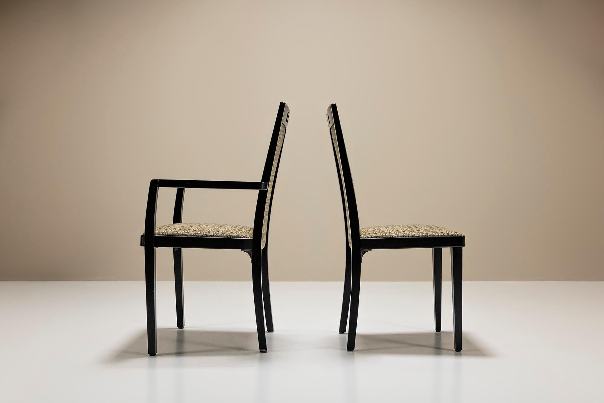 Satz von sechs Thonet-Esszimmerstühlen aus Holz und Stoff, Österreich 1980er Jahre (Postmoderne) im Angebot