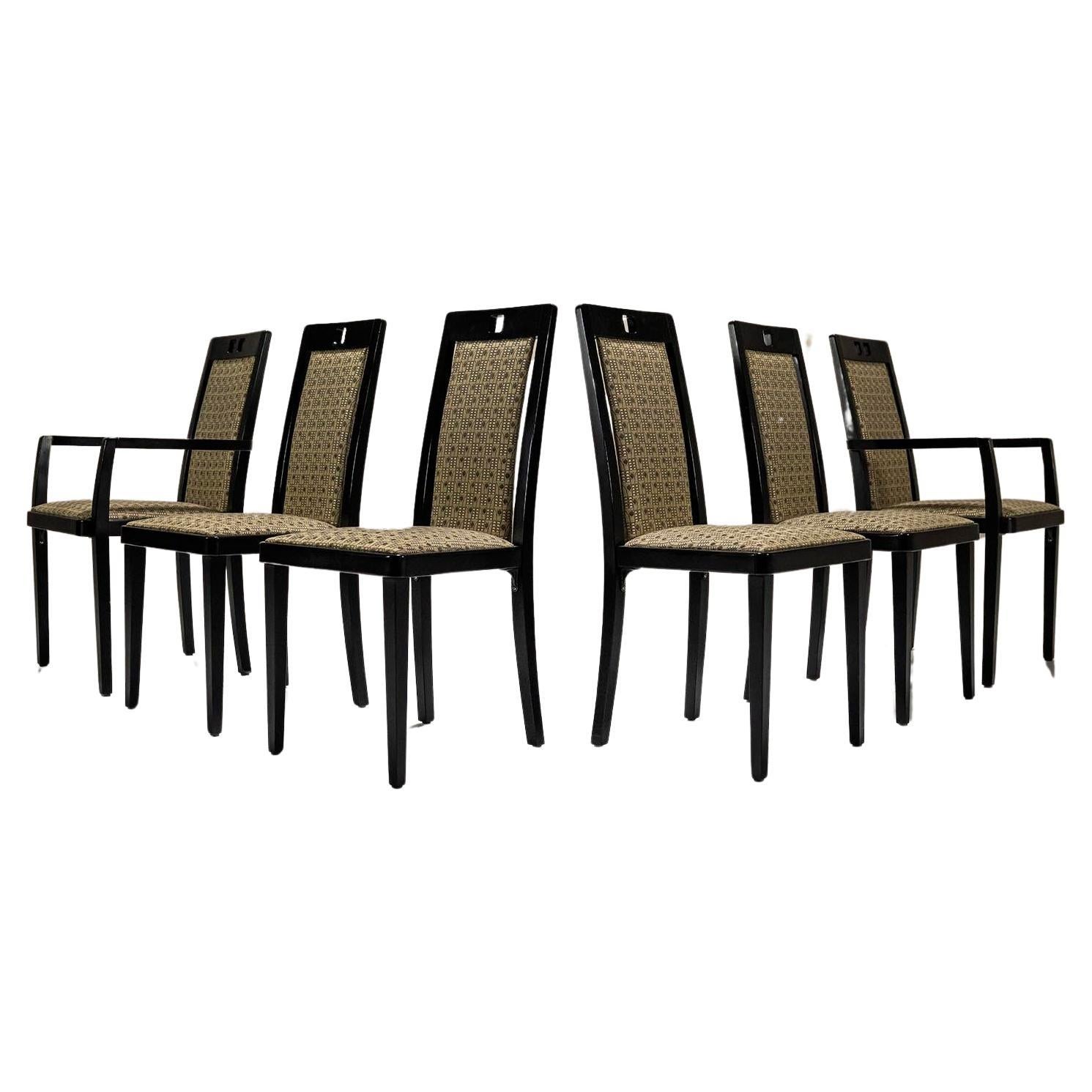 Set of Six Thonet Dining Chairs in Wood and Fabric, Austria 1980s For Sale