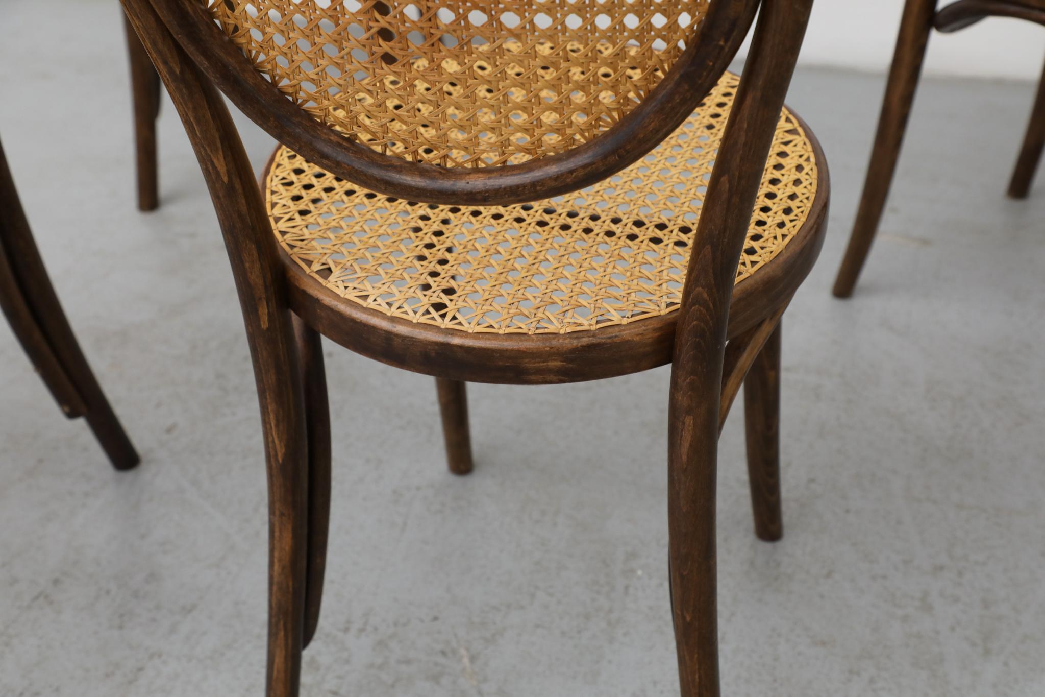 Satz von sechs Thonet Bugholz-Bistrostühlen mit hoher Rückenlehne und Rohr, Anfang 20. im Angebot 10