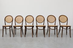 Set of Six Thonet High Back Bentwood Bistro Chairs with Cane, Early 20th Century