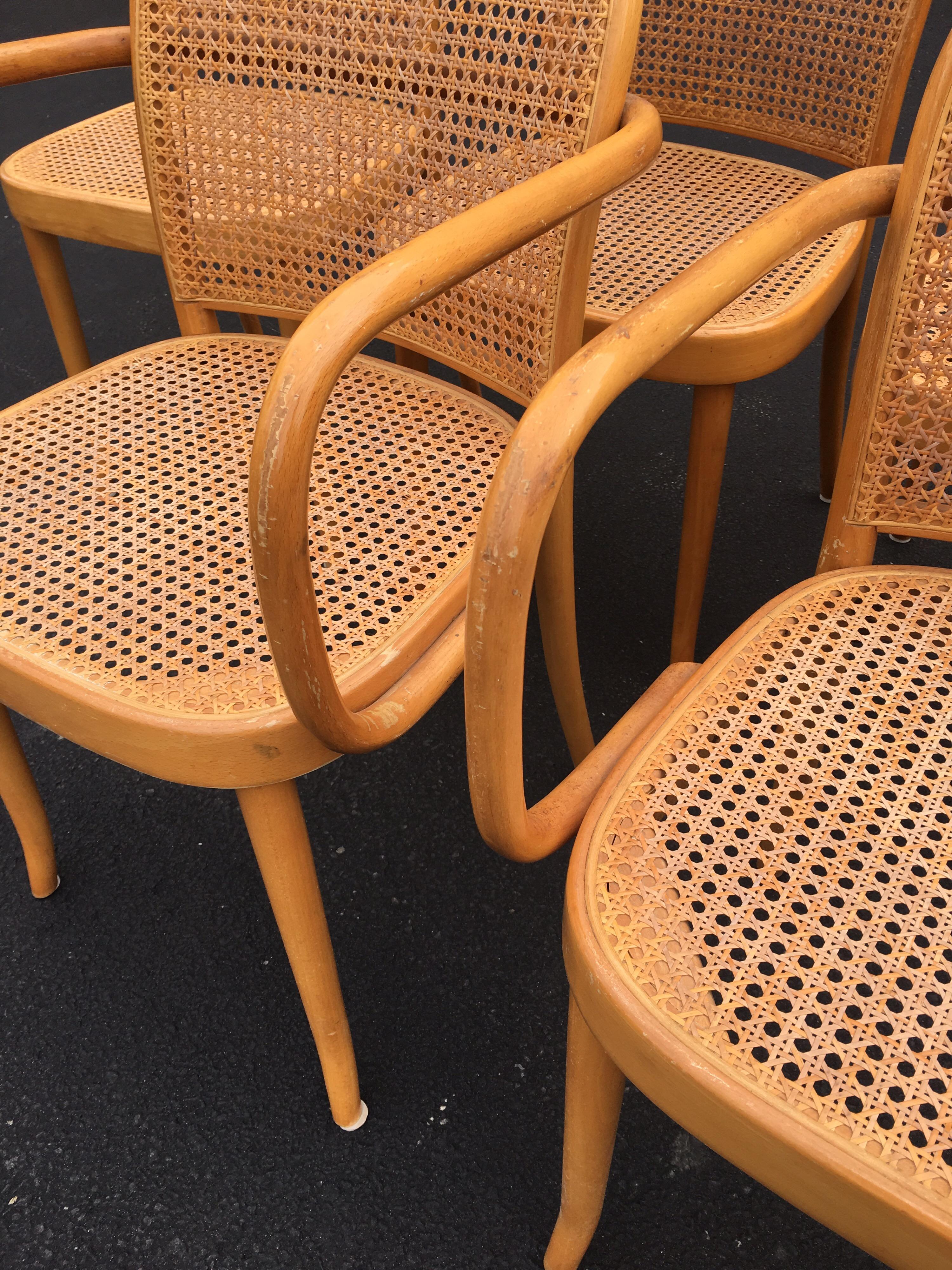 Italian Set of Six Thonet Style Bentwood and Caned Chairs by Salvatore Leone, circa 1920 For Sale