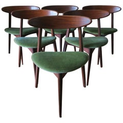 Set of Six Three-Legged Danish Teak Dining Chairs 1960s