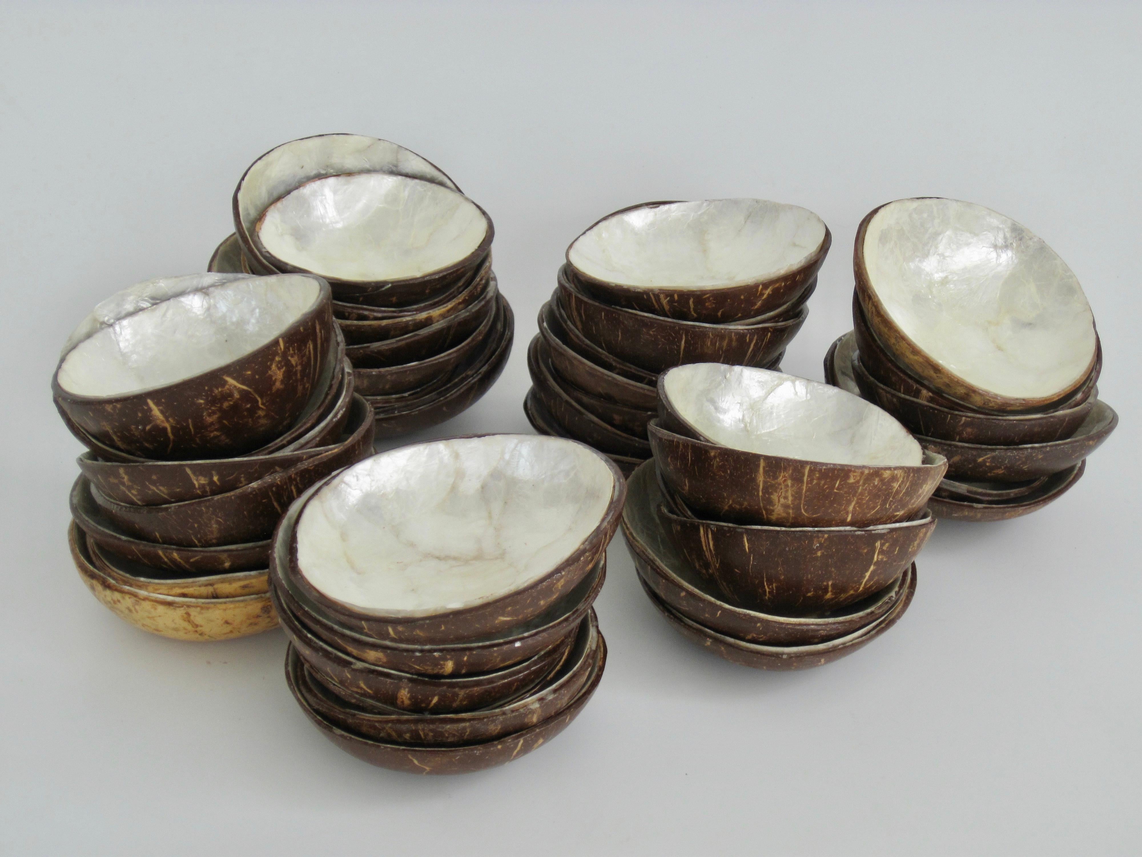 Philippine Set of Six Tiki Coconut and Capiz Shell Petite Bowls  For Sale