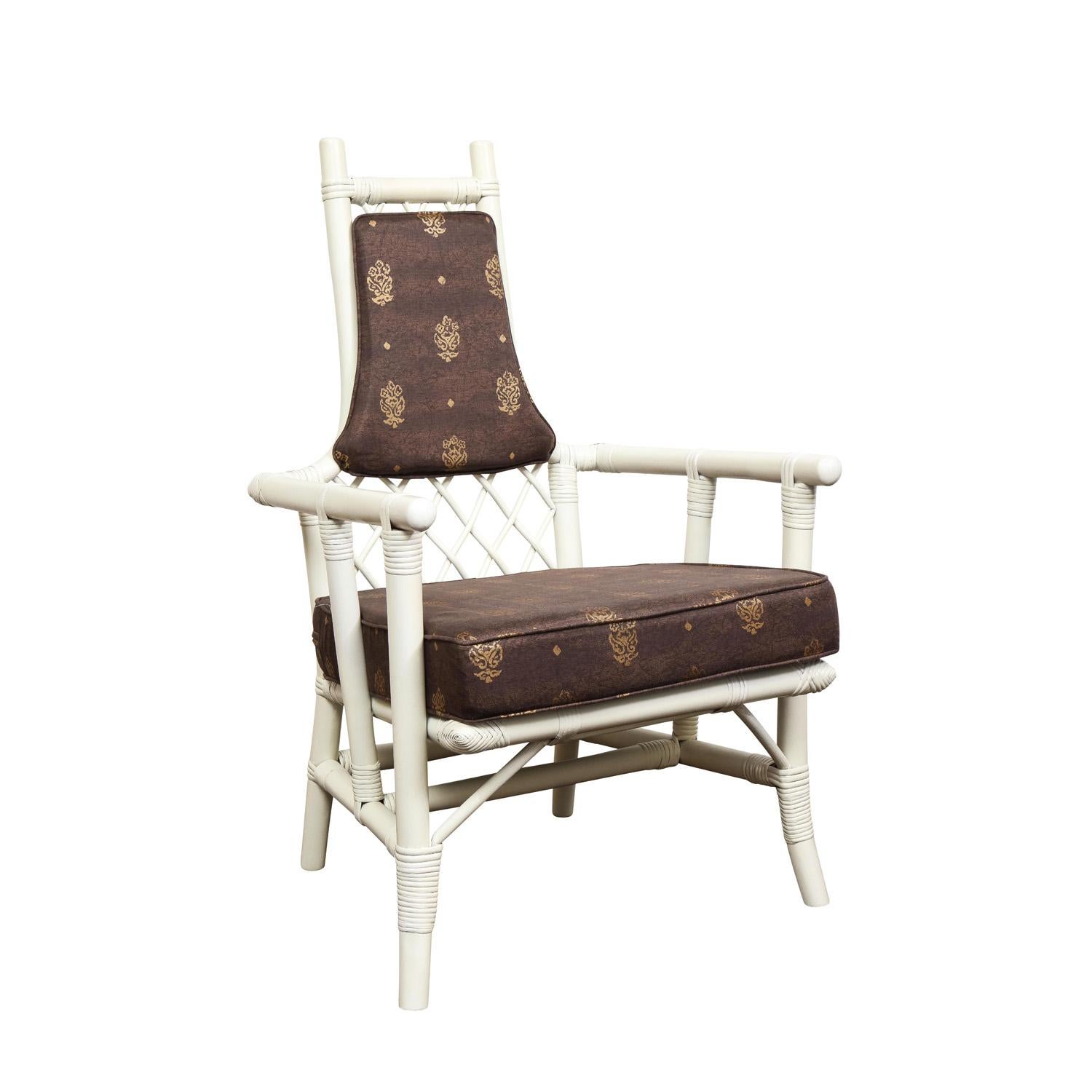 Mid-Century Modern Set of Six White Lacquer Bamboo Dining Chairs 1960s For Sale