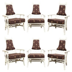 Ensemble de six chaises de salle à manger en bambou laqué blanc années 1960