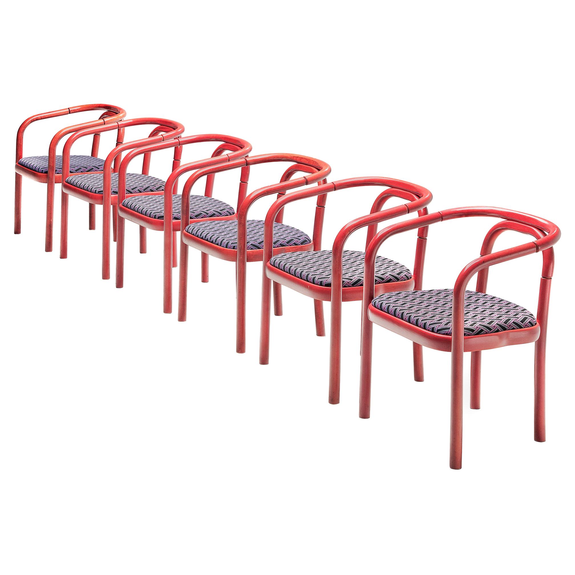 Large set of +75 Ton Chairs with Red Wooden Frames
