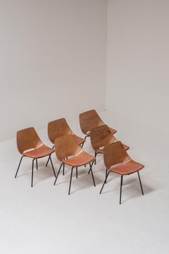 Set of Six “Tonneau” Chairs by Pierre Guariche for Steiner, France, 1950s