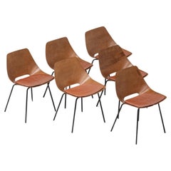 Set of Six “Tonneau” Chairs by Pierre Guariche for Steiner, France, 1950s Set of Six “Tonneau” Chairs by Pierre Guariche for Steiner, France, 1950s