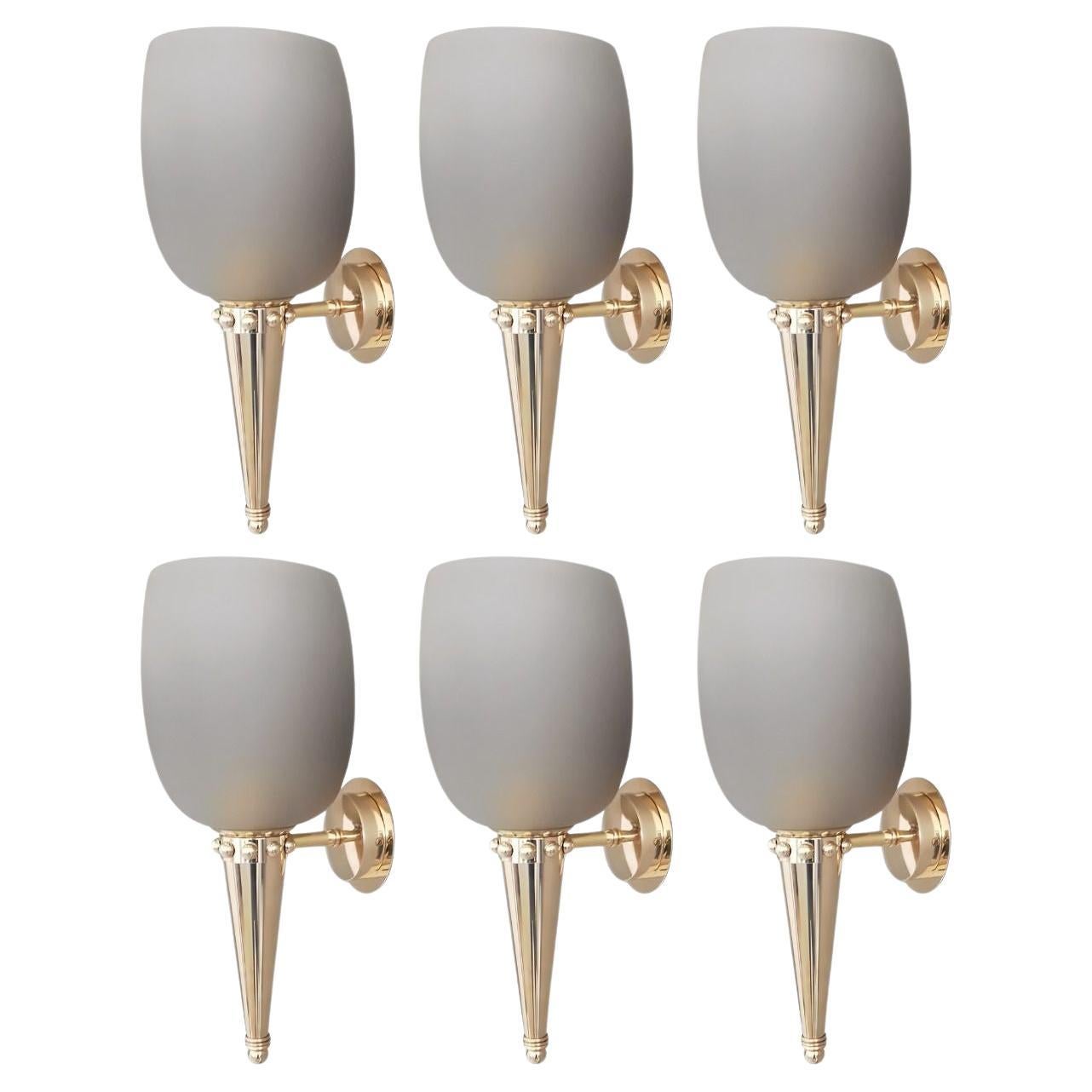 Set di sei torce di Barovier e Toso - Vetro grigio di Murano e ottone, anni '50. in vendita