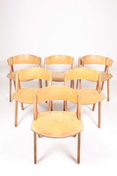 Ensemble de six chaises d'appoint "Trestle" en frêne et liège par Bernt:: design danois:: 1970
