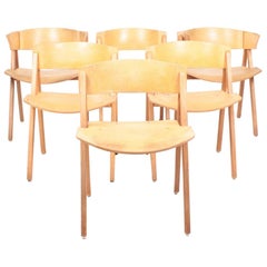 Set of Six "Trestle" Side Chairs in Ash and Cork by Bernt, Danish Design, 1970s