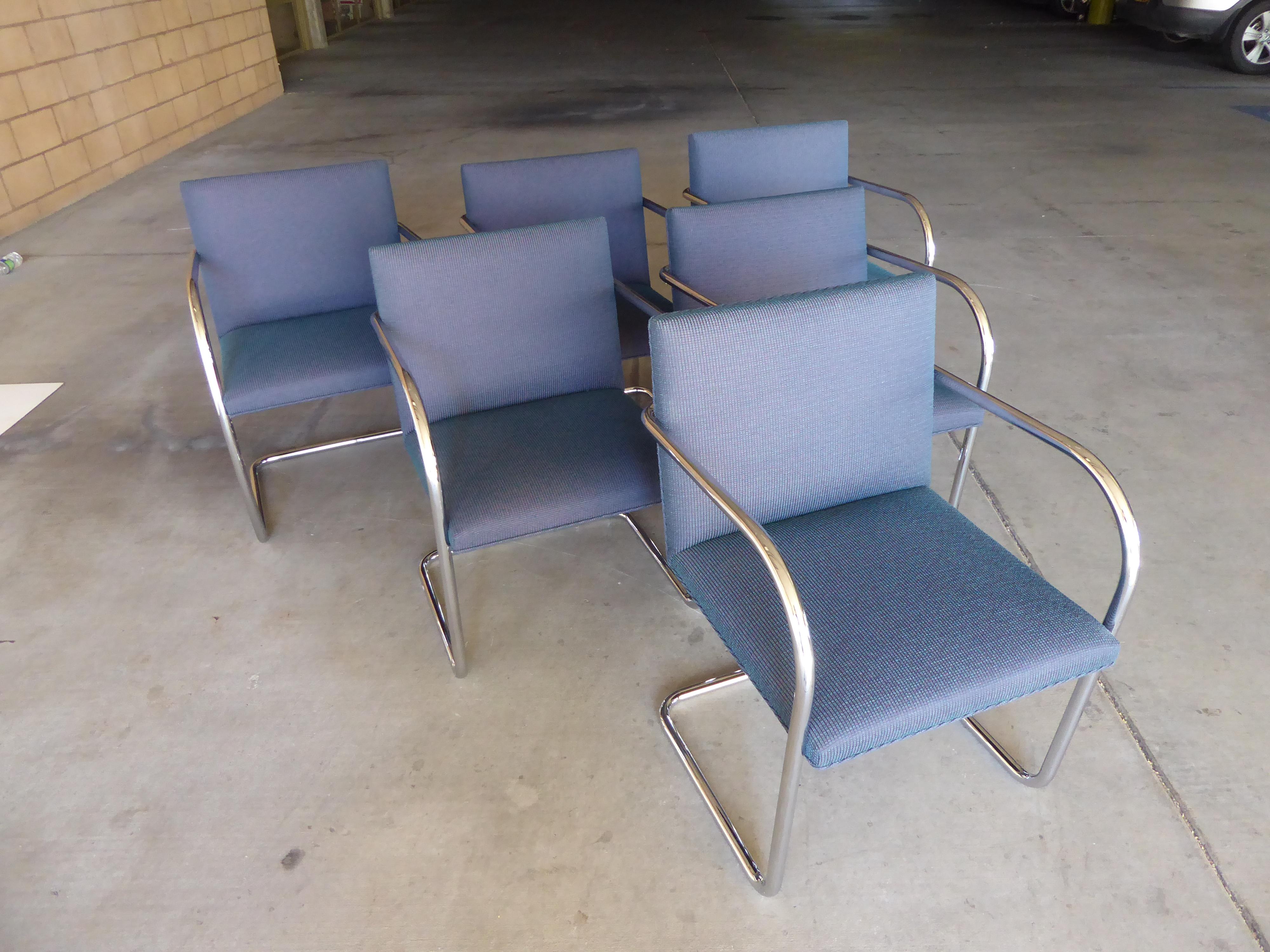 American Set of Six Tubular Polished Steel Framed Brno Chairs by Knoll Studio