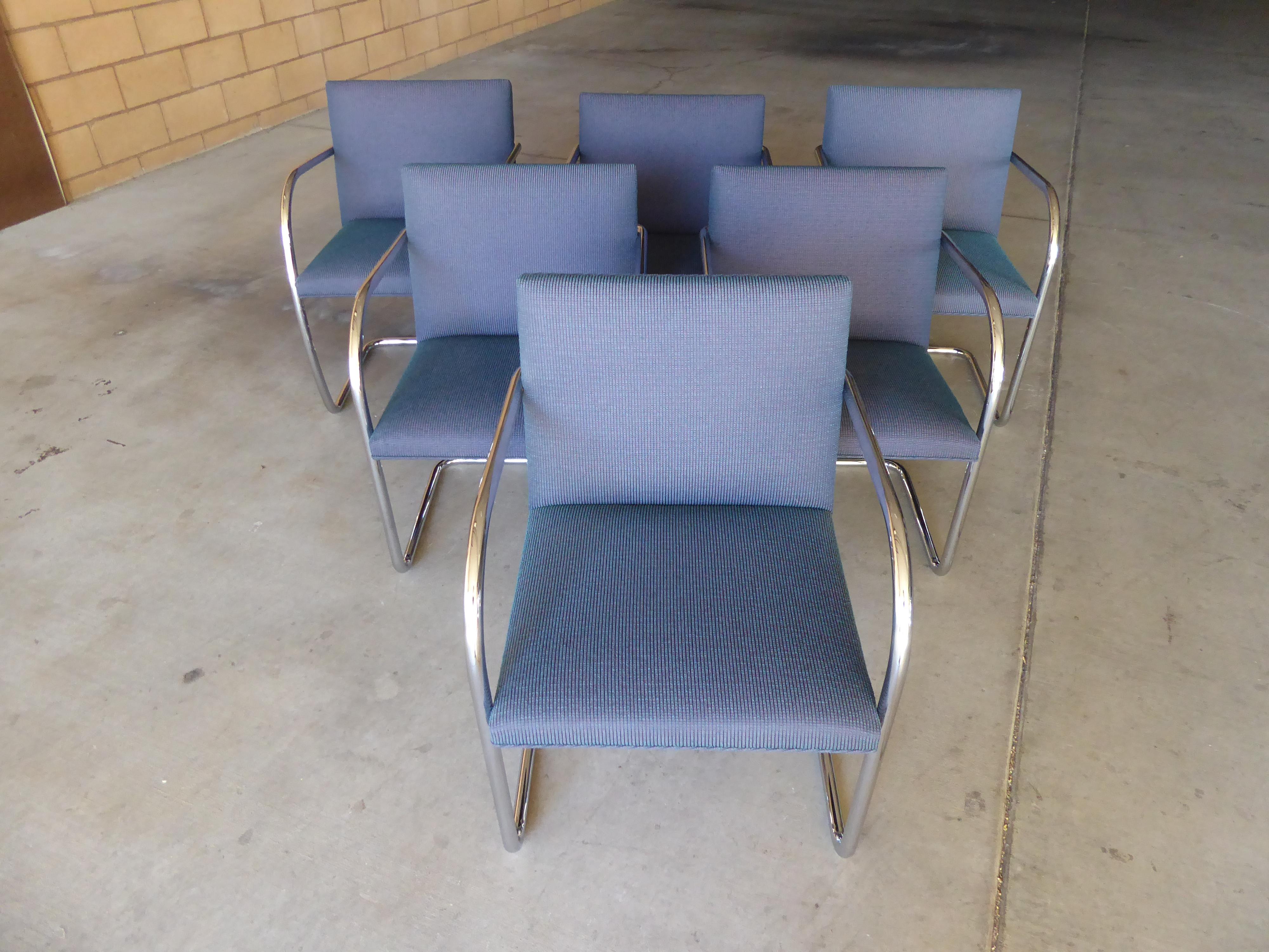 Set of Six Tubular Polished Steel Framed Brno Chairs by Knoll Studio In Excellent Condition In Palm Springs, CA