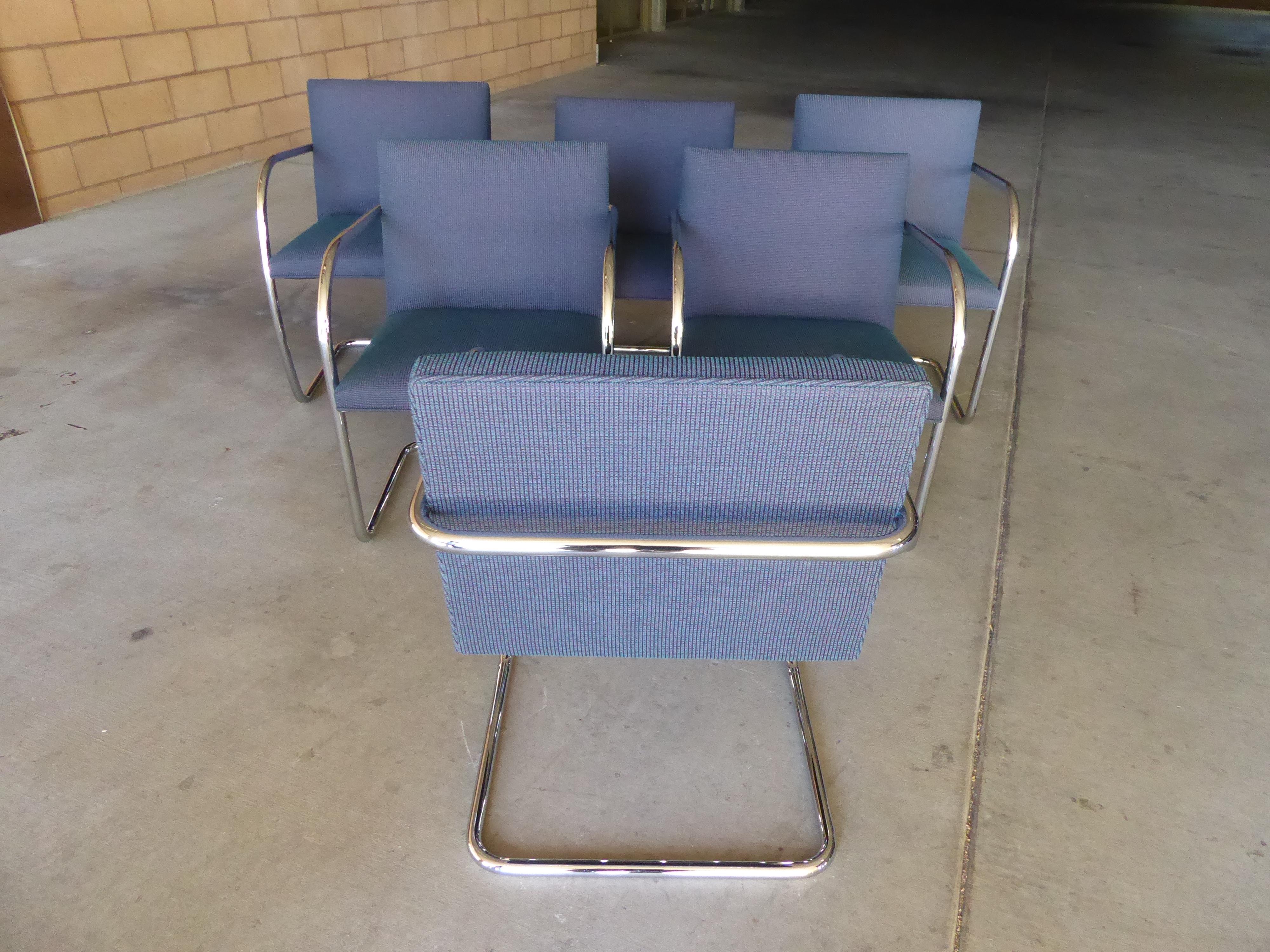 Contemporary Set of Six Tubular Polished Steel Framed Brno Chairs by Knoll Studio
