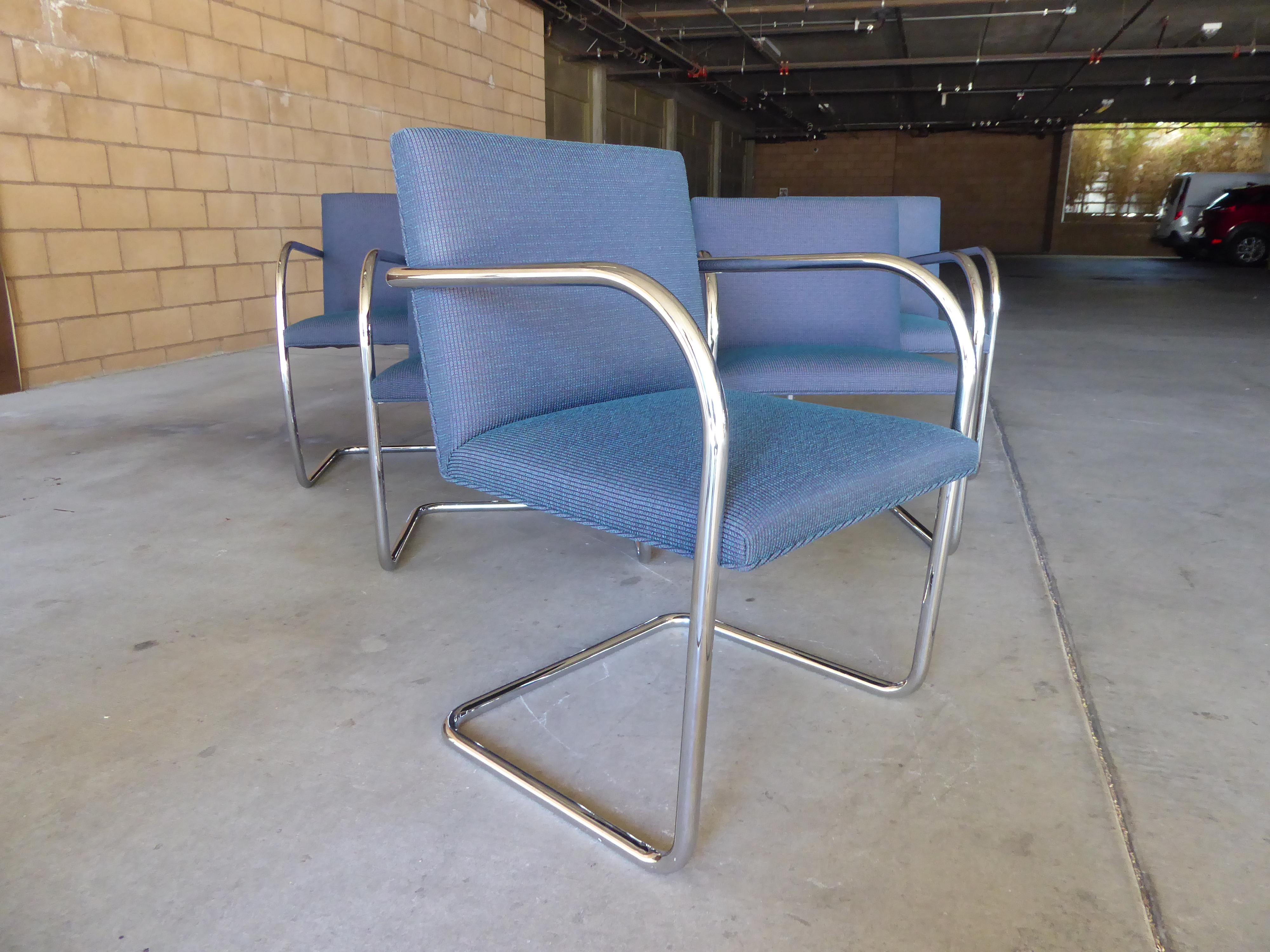Set of Six Tubular Polished Steel Framed Brno Chairs by Knoll Studio 1