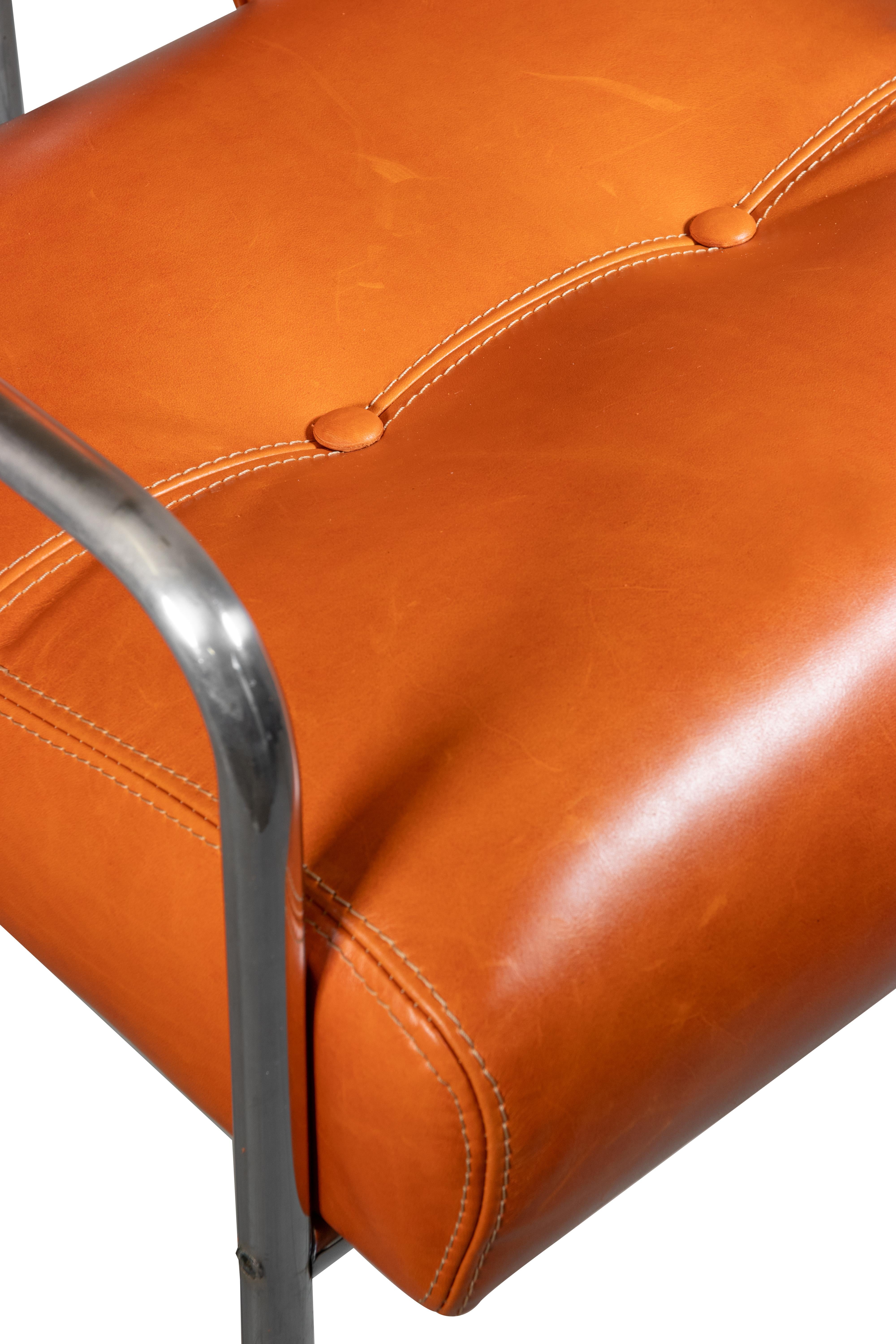 Italian Set of Six Tucroma Leather Chairs by Guido Faleschini for Mariani, Italy, 1970s For Sale