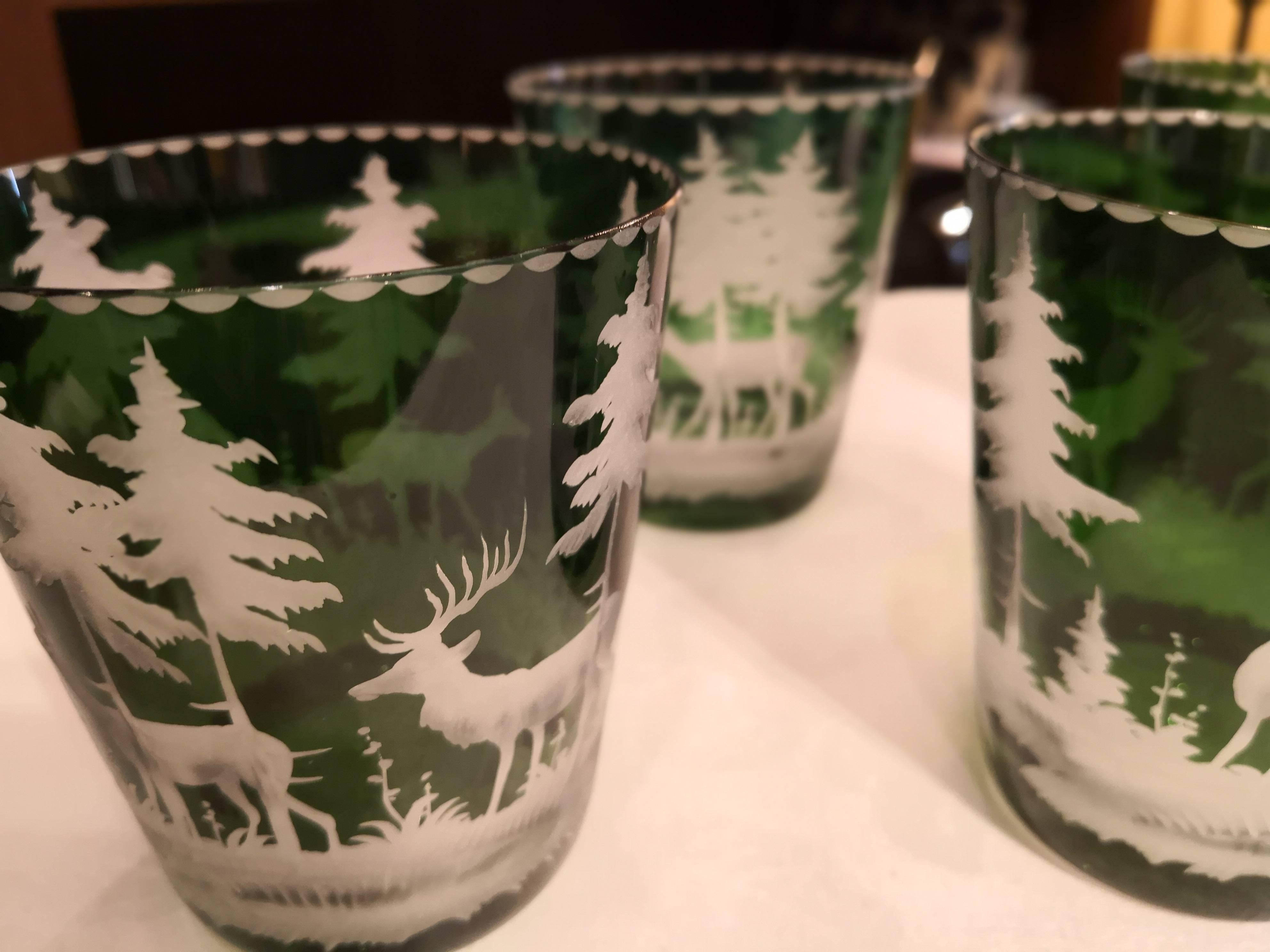 German Black Forest Set of Six Tumbler Green Crystal Sofina Boutique Kitzbuehel For Sale