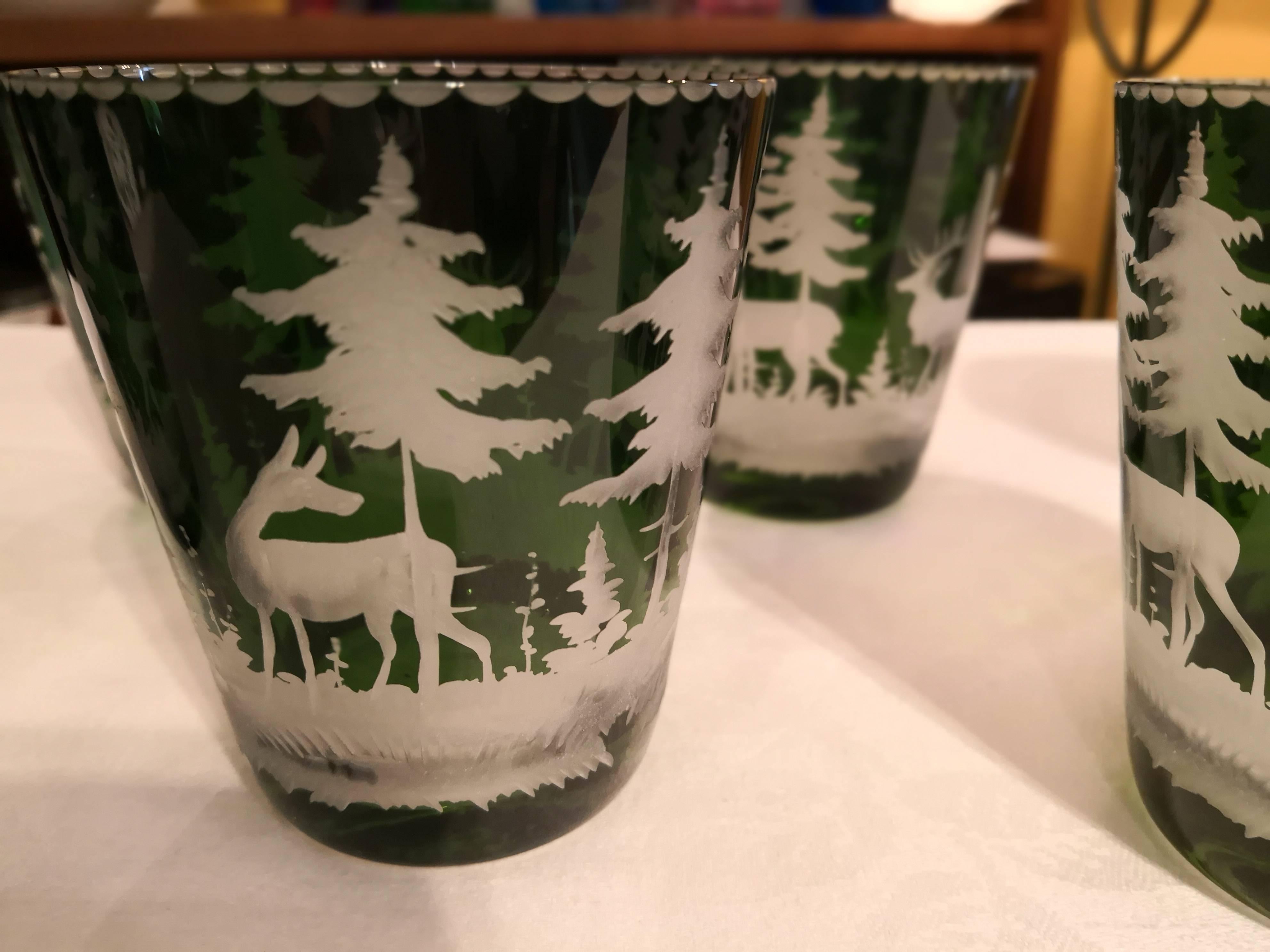 Hand-Crafted Black Forest Set of Six Tumbler Green Crystal Sofina Boutique Kitzbuehel For Sale