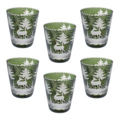 Set of Six Tumbler Green Crystal with Hunting Scene Sofina Boutique Kitzbuehel