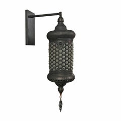 Set of Six Turkish Hand Blown Glass and Steel Lantern Sconces