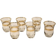 Set of Six Turkish Tea Glasses with Gold Overlay