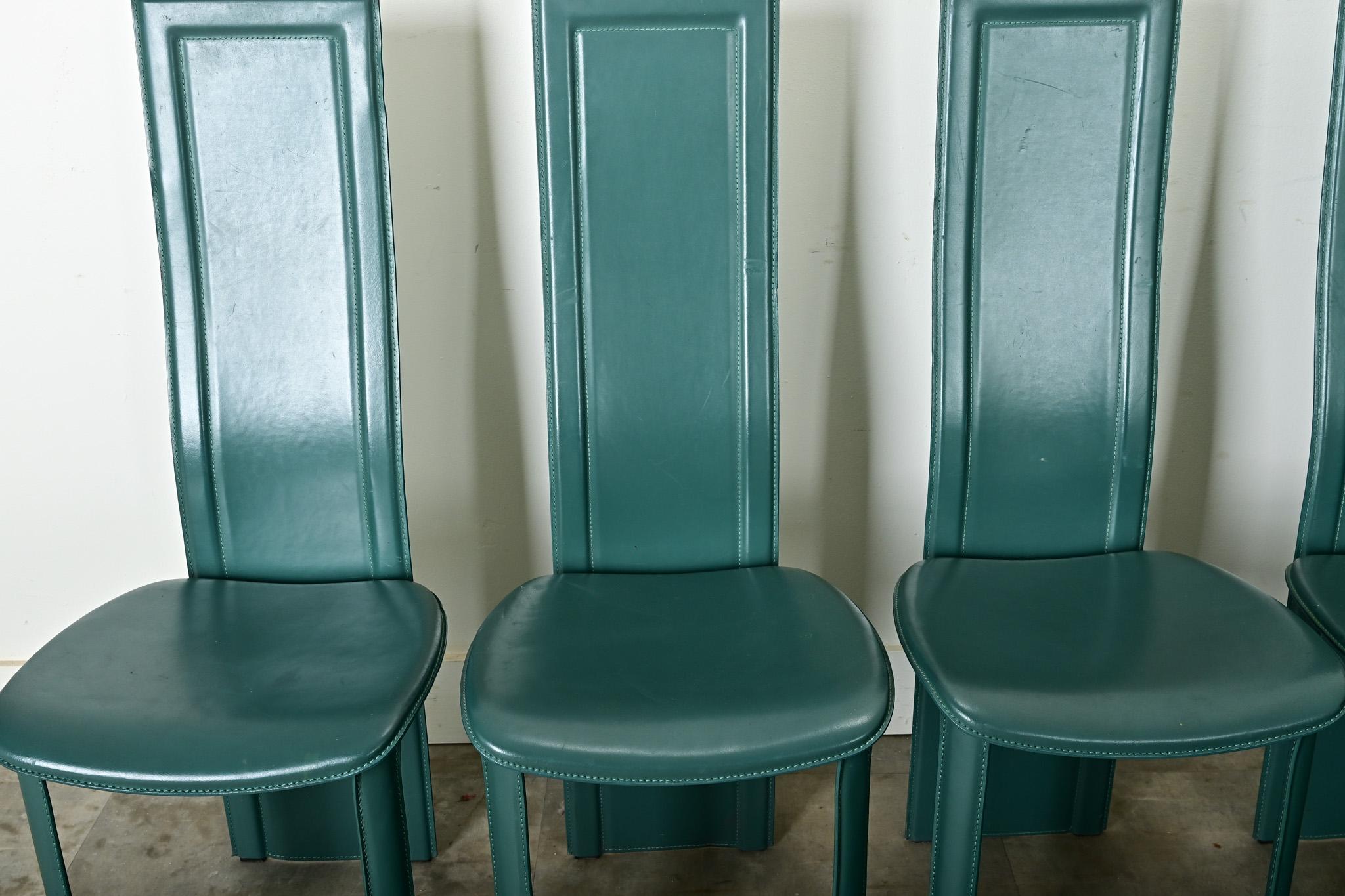 Other Set of Six Turquoise Leather Postmodern Dining Chairs For Sale