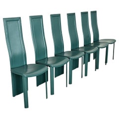 Set di sei sedie da pranzo postmoderne in pelle turchese