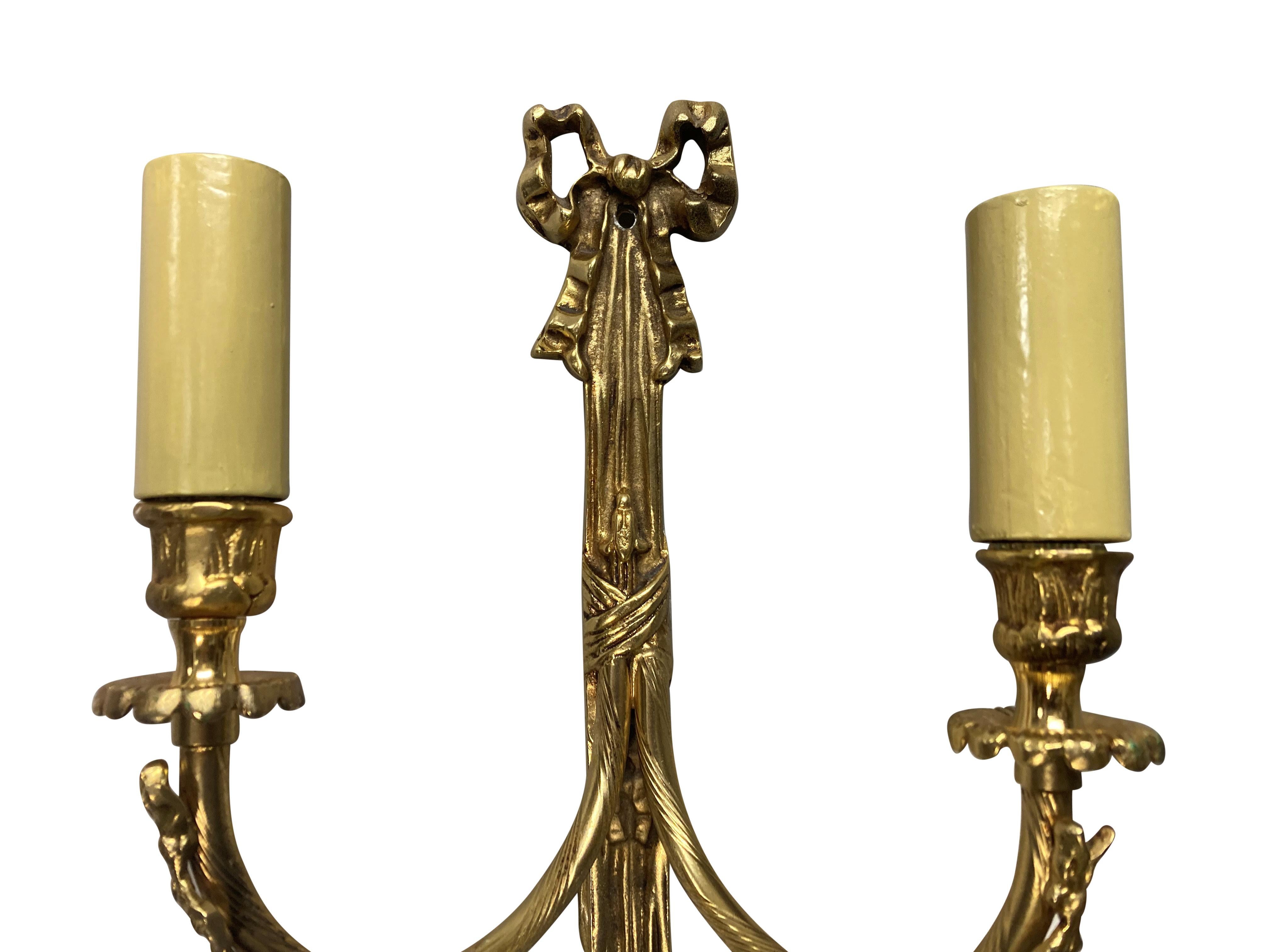 Mid-20th Century Set Of Six Twin Branch Wall Lights For Sale