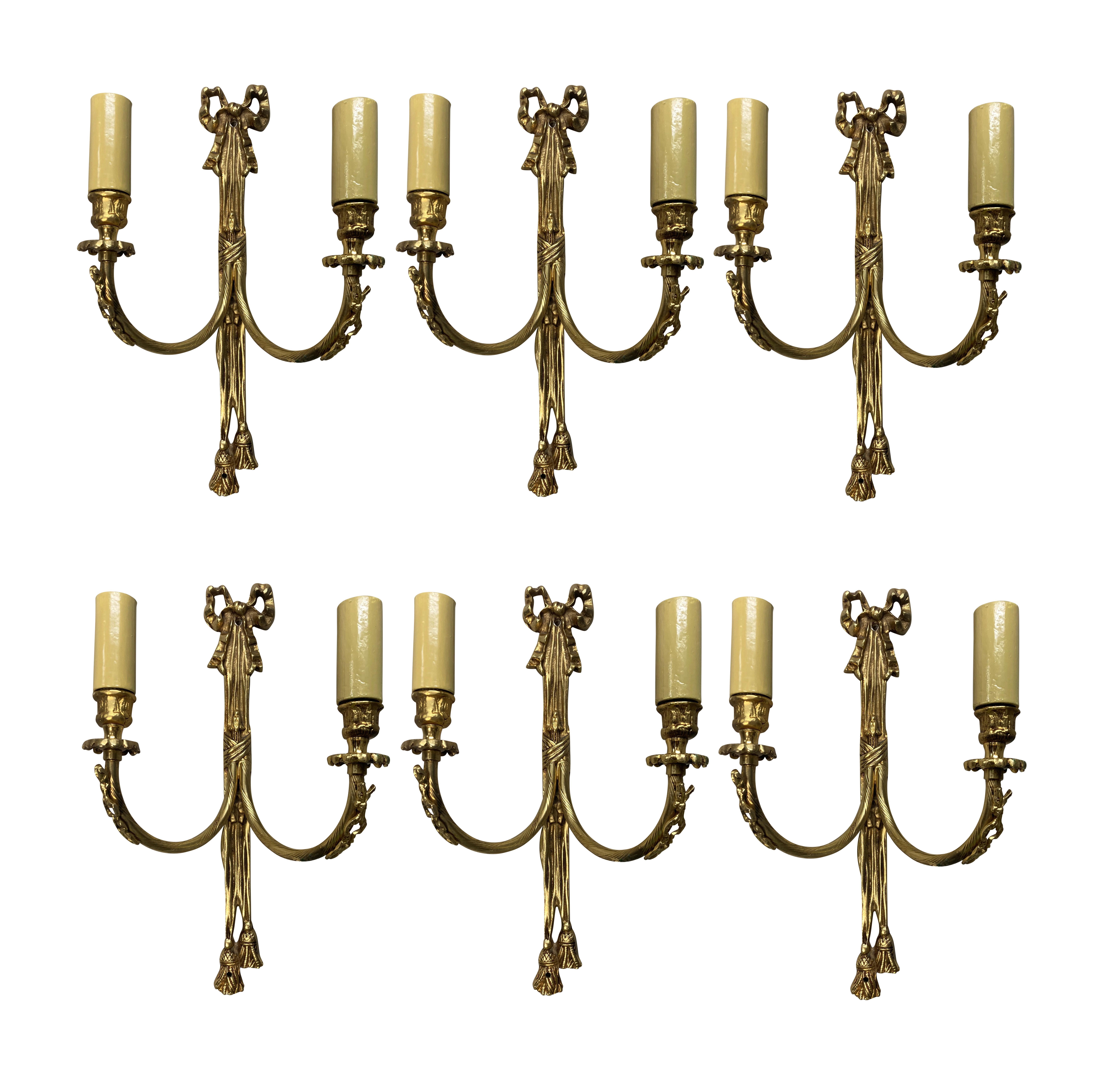 Set Of Six Twin Branch Wall Lights For Sale