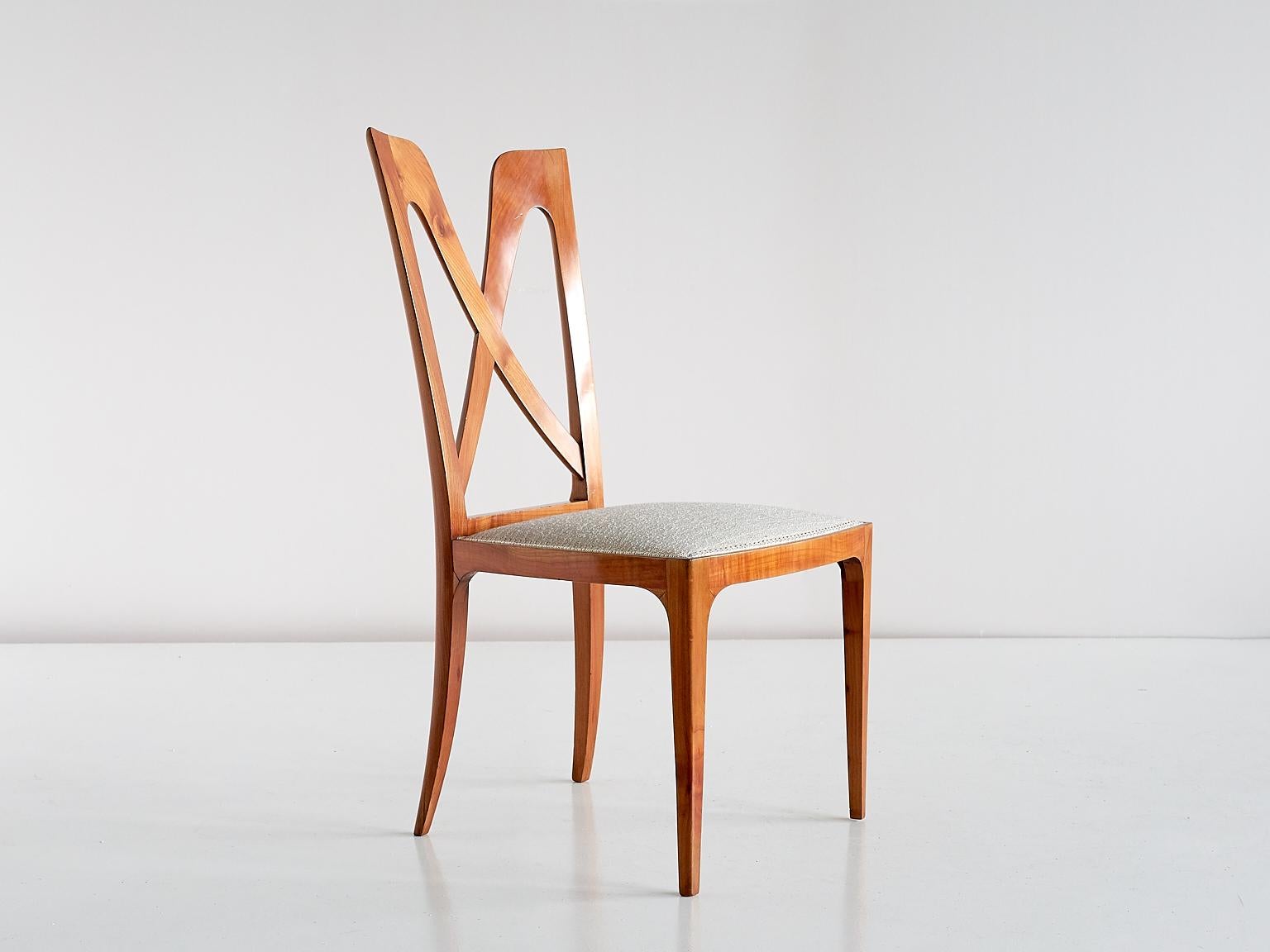 Set of Six Ulderico Carlo Forni Dining Chairs in Cherry Wood, Italy, 1940s For Sale 1