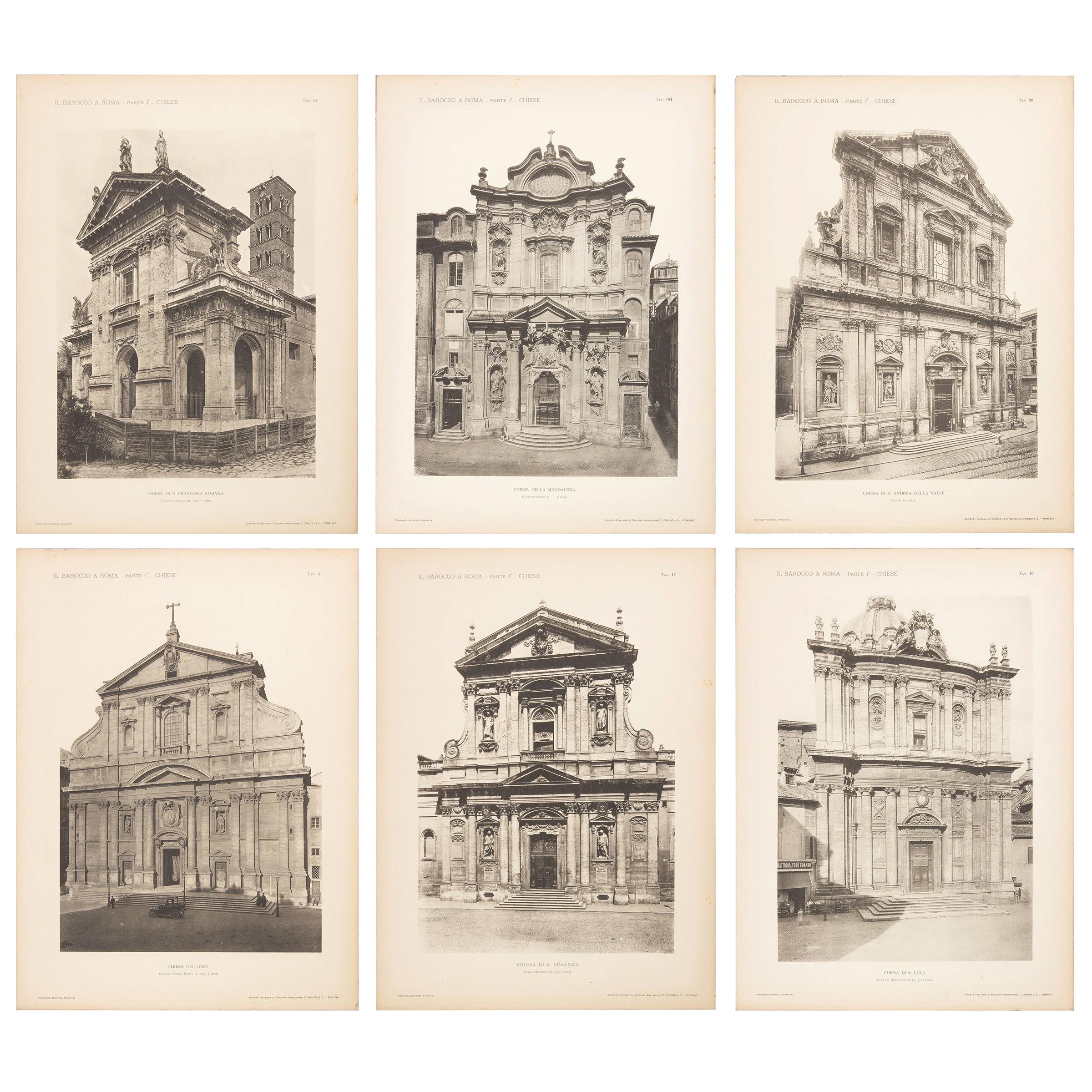 Set of Six Unframed Architectural Prints, Italy, Early 1900s