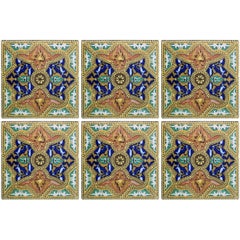 Set of Six Unique Antique Six Ceramic Tiles, Onda, Spain Valencia, circa 1900