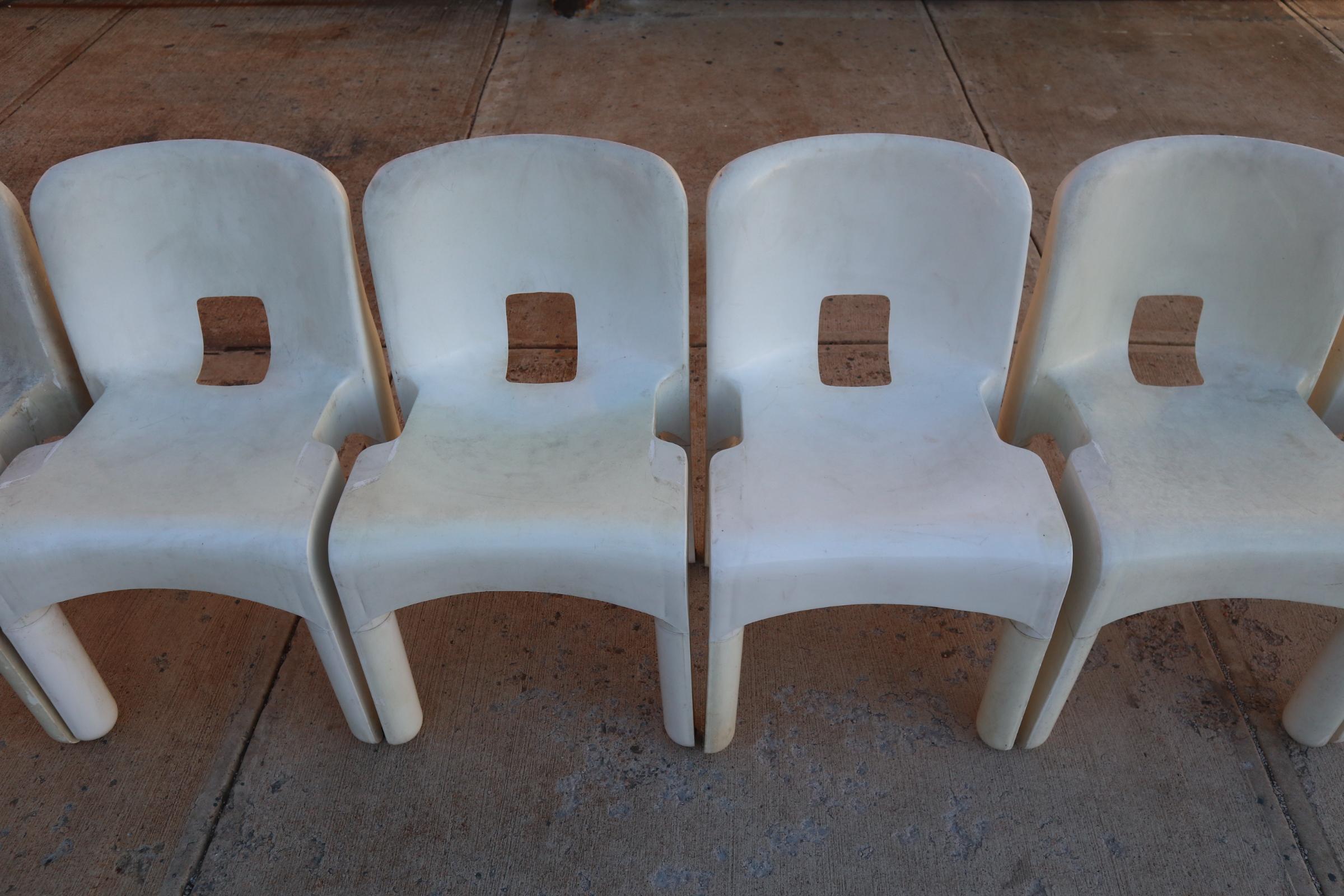 Italian Set of Six Universale Stacking Dining Chairs by Joe Colombo for Kartell