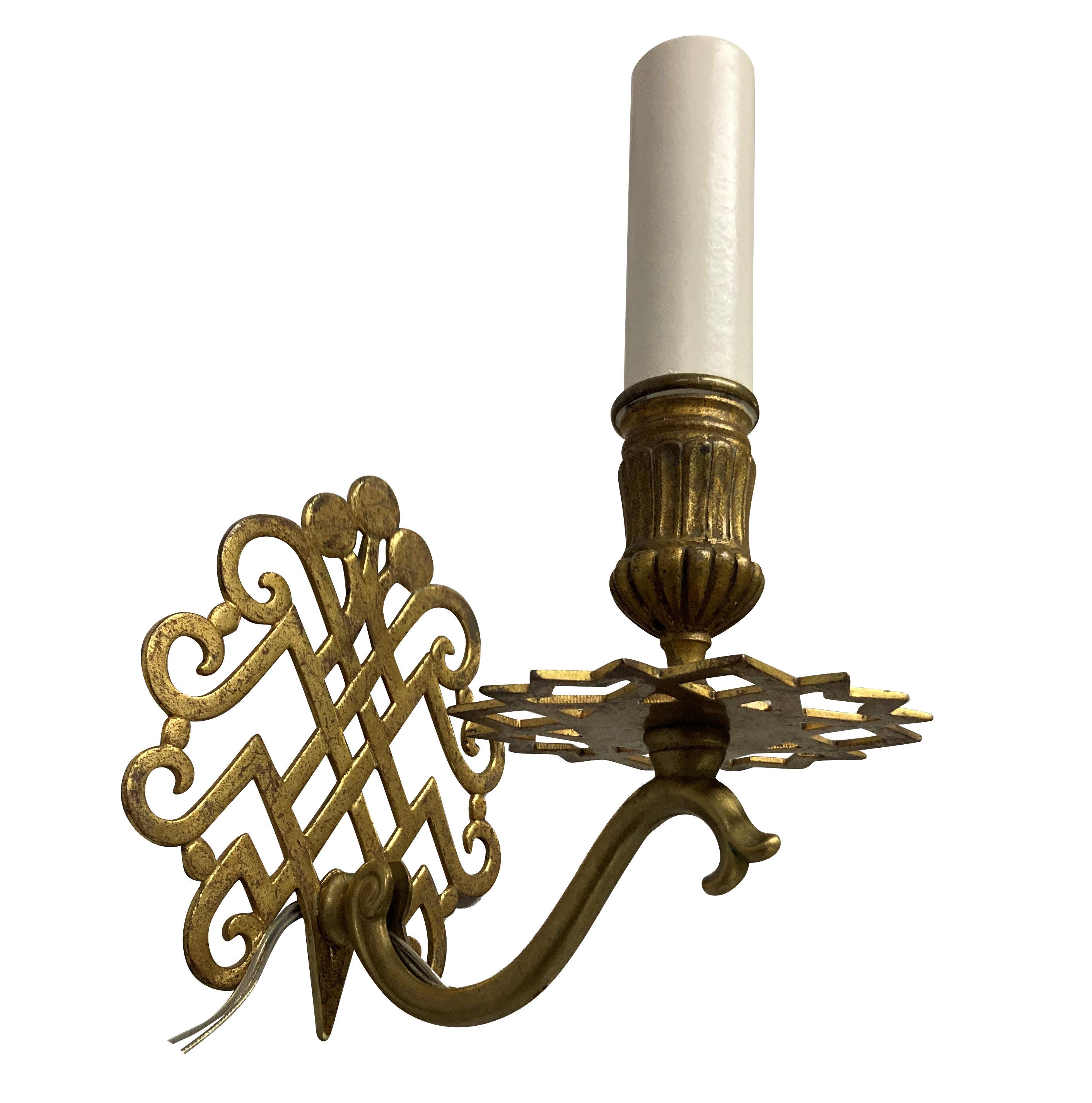 Early 20th Century Set of Six Unusual Brass Single Arm Sconces For Sale