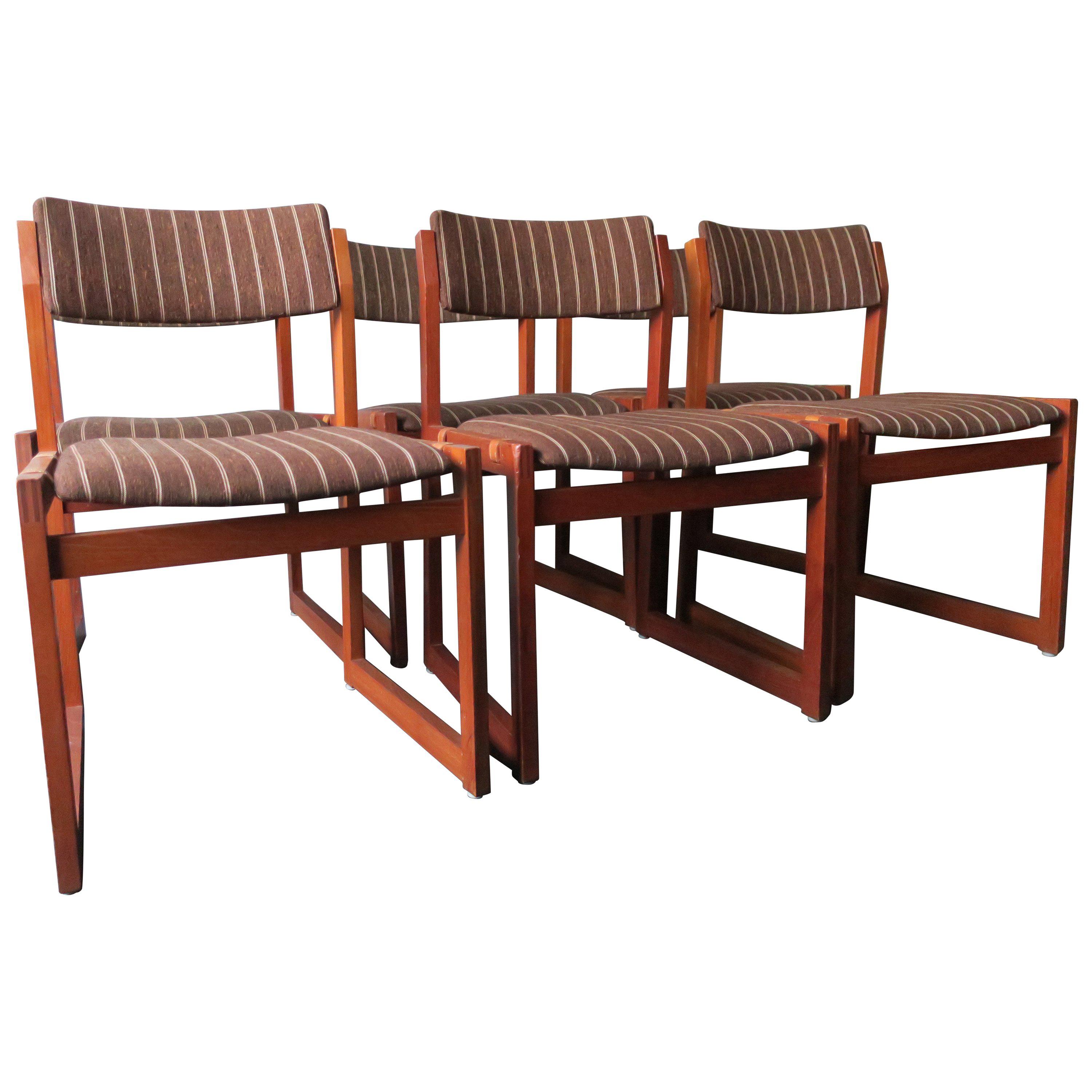 Set of Six Unusual Korup Stolefabrik Chairs with Slung Seats For Sale